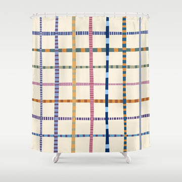 Colorful Patterned Grid Shower Curtain