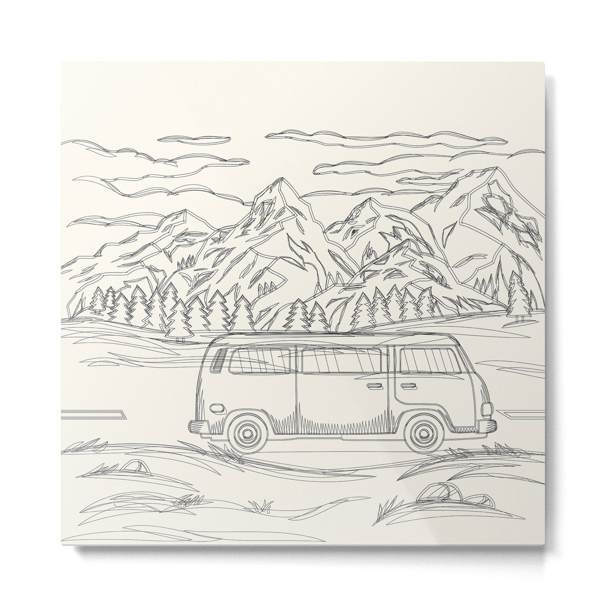 Mountain Road Linescape Metal Print