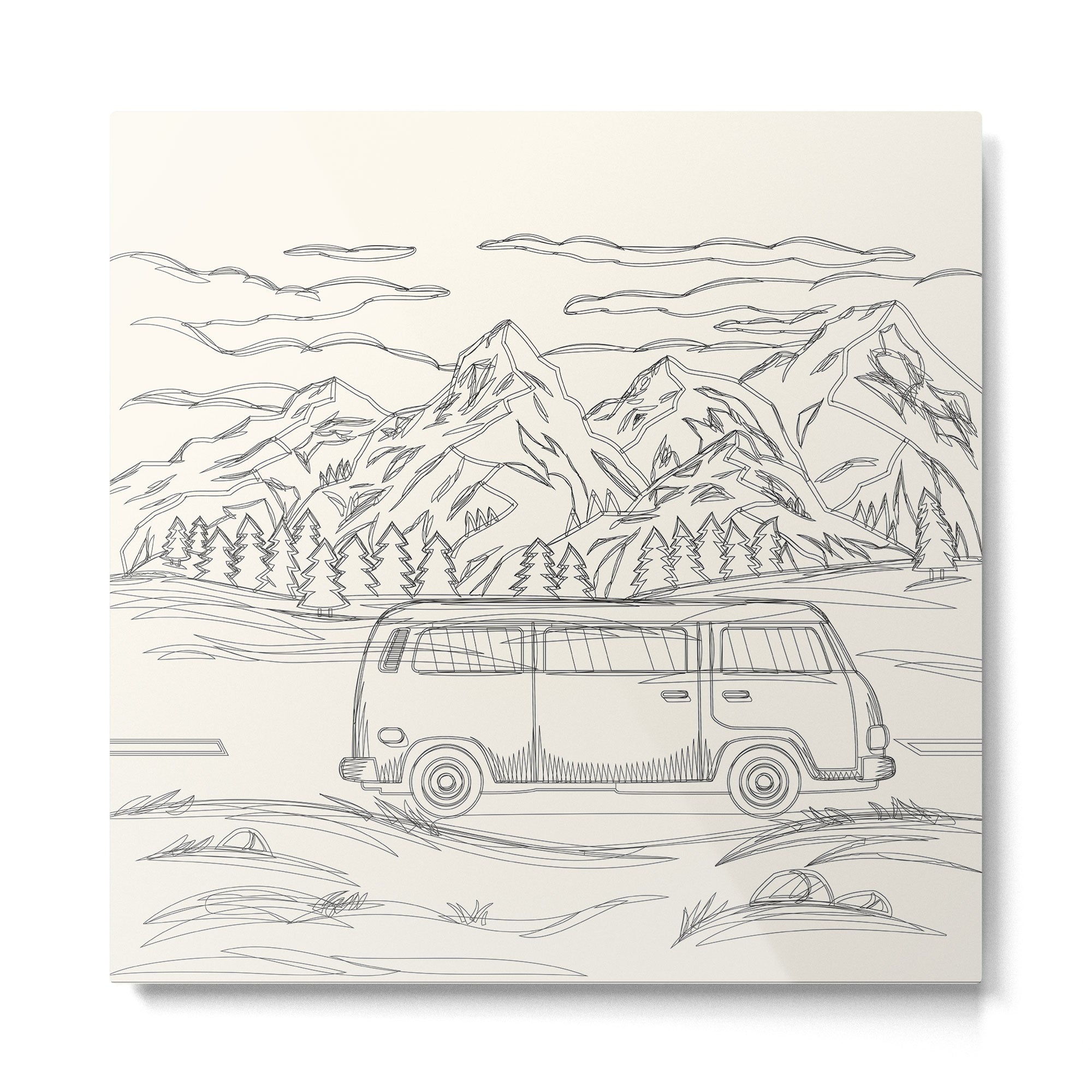 Mountain Road Linescape Metal Print