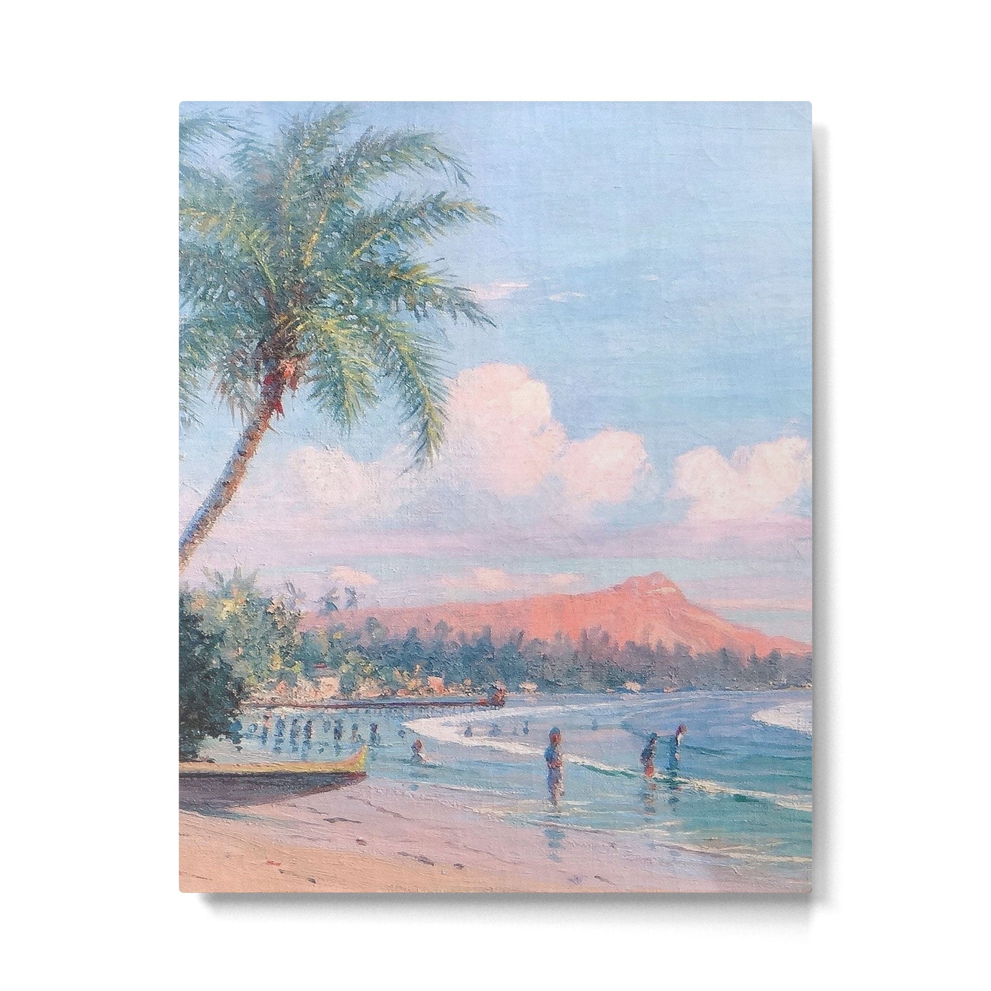Waikiki Beach, Diamond Head, Oahu landscape painting by D. Howard Hitchcock Metal Print