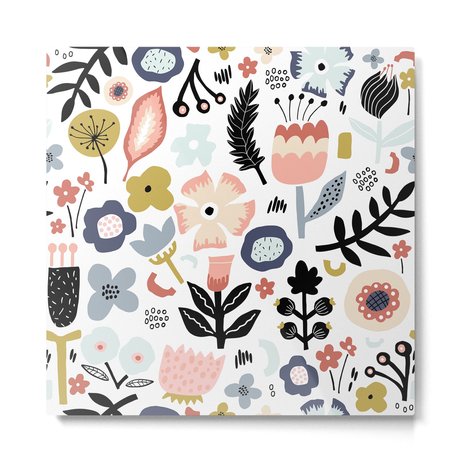 Naive Floral Scandinavian Design Metal Print