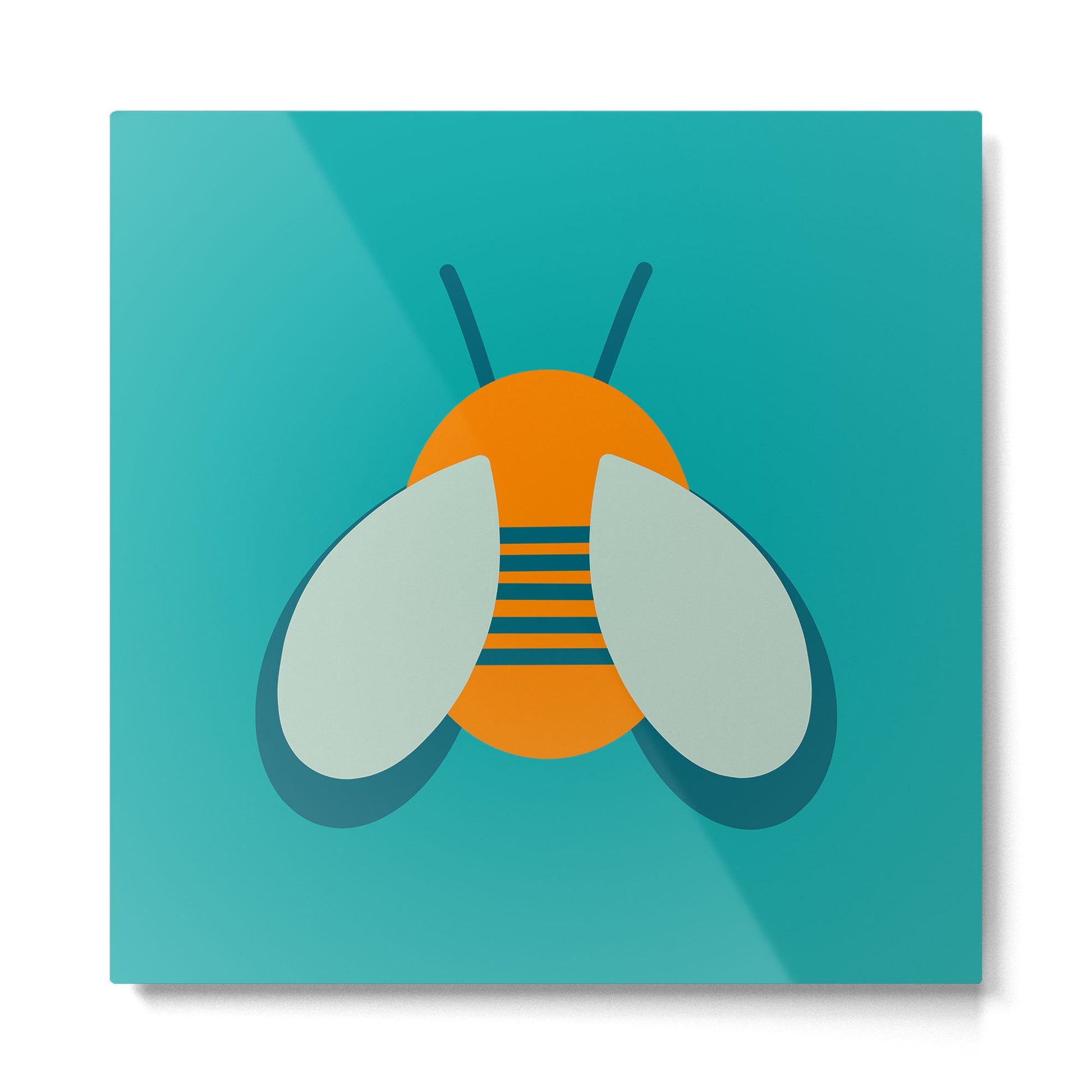 Lucky Bee - Cute Retro Minimalism in Orange and Turquoise Metal Print