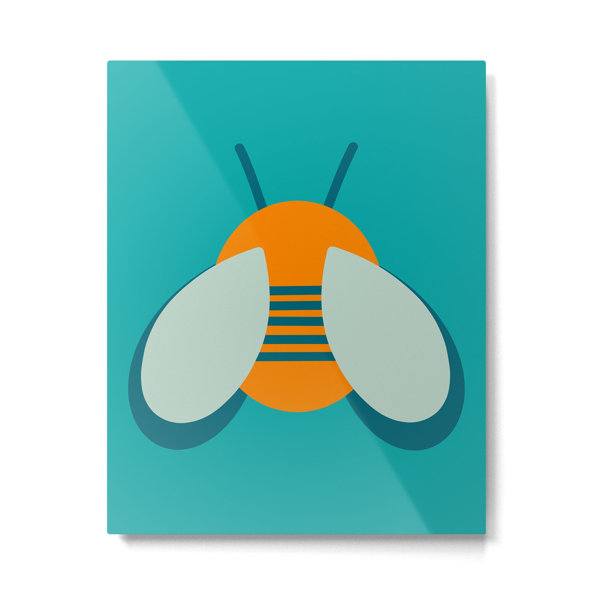 Lucky Bee - Cute Retro Minimalism in Orange and Turquoise Metal Print
