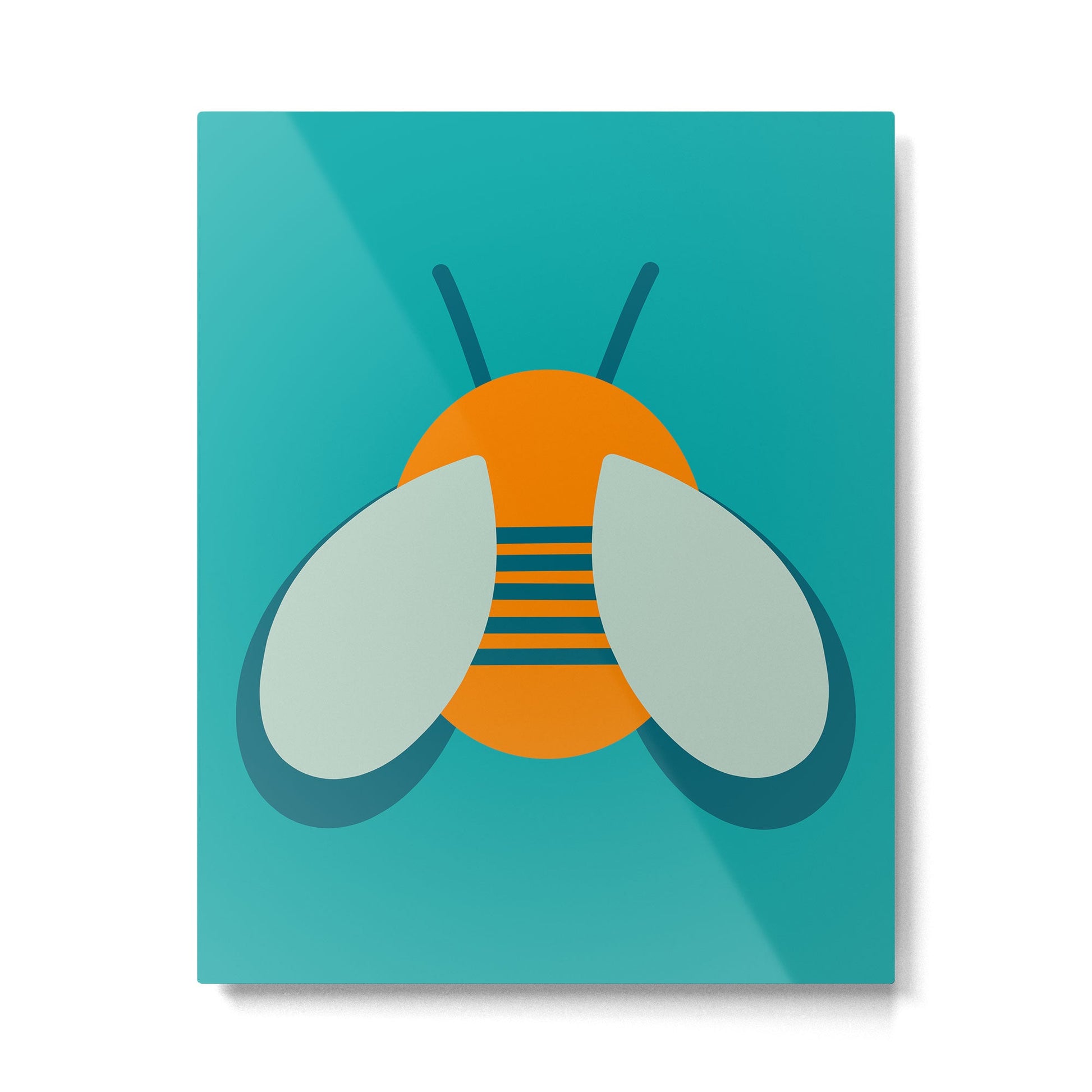 Lucky Bee - Cute Retro Minimalism in Orange and Turquoise Metal Print