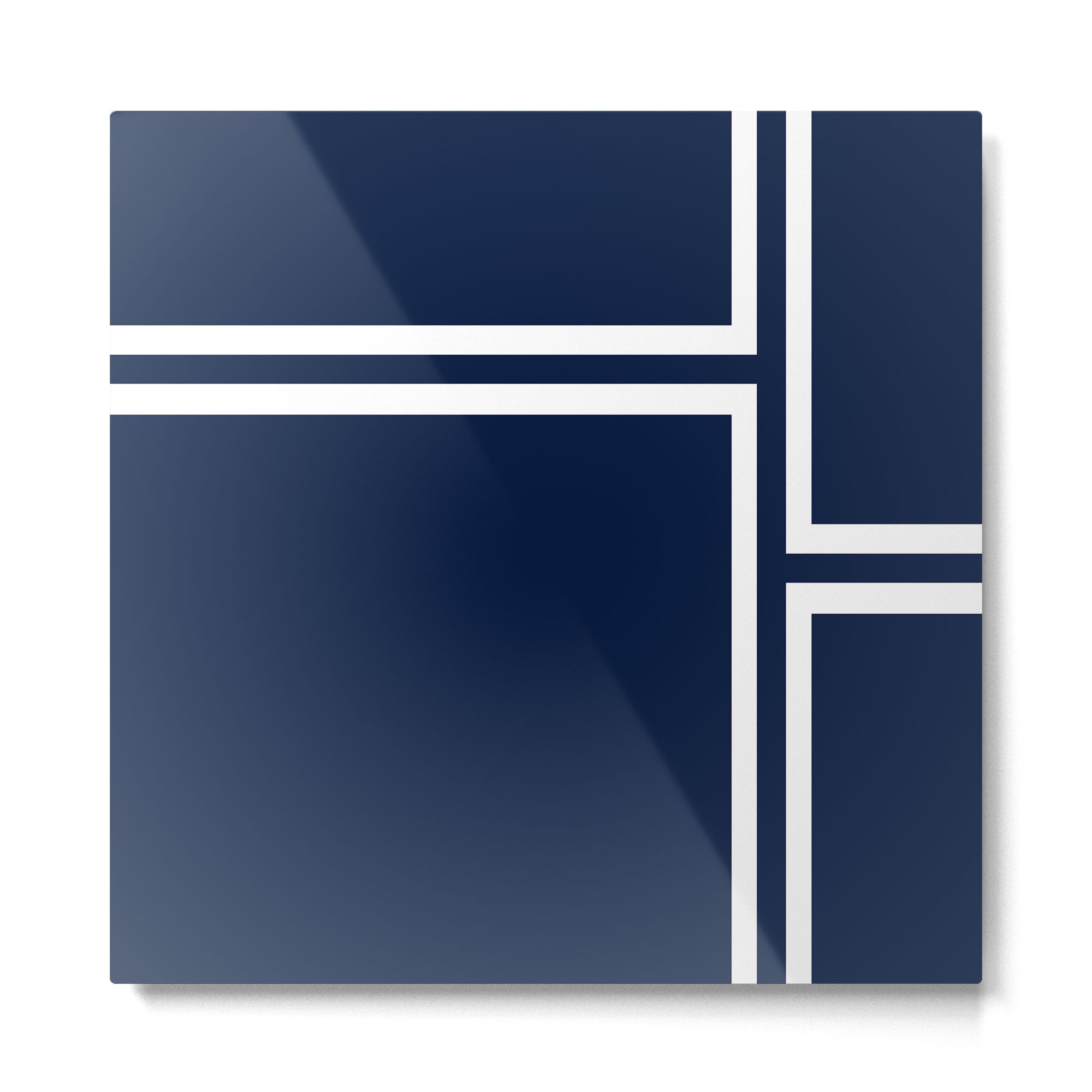 Strong Deco - Minimalist Geometric Pattern in White and Nautical Navy Blue Metal Print