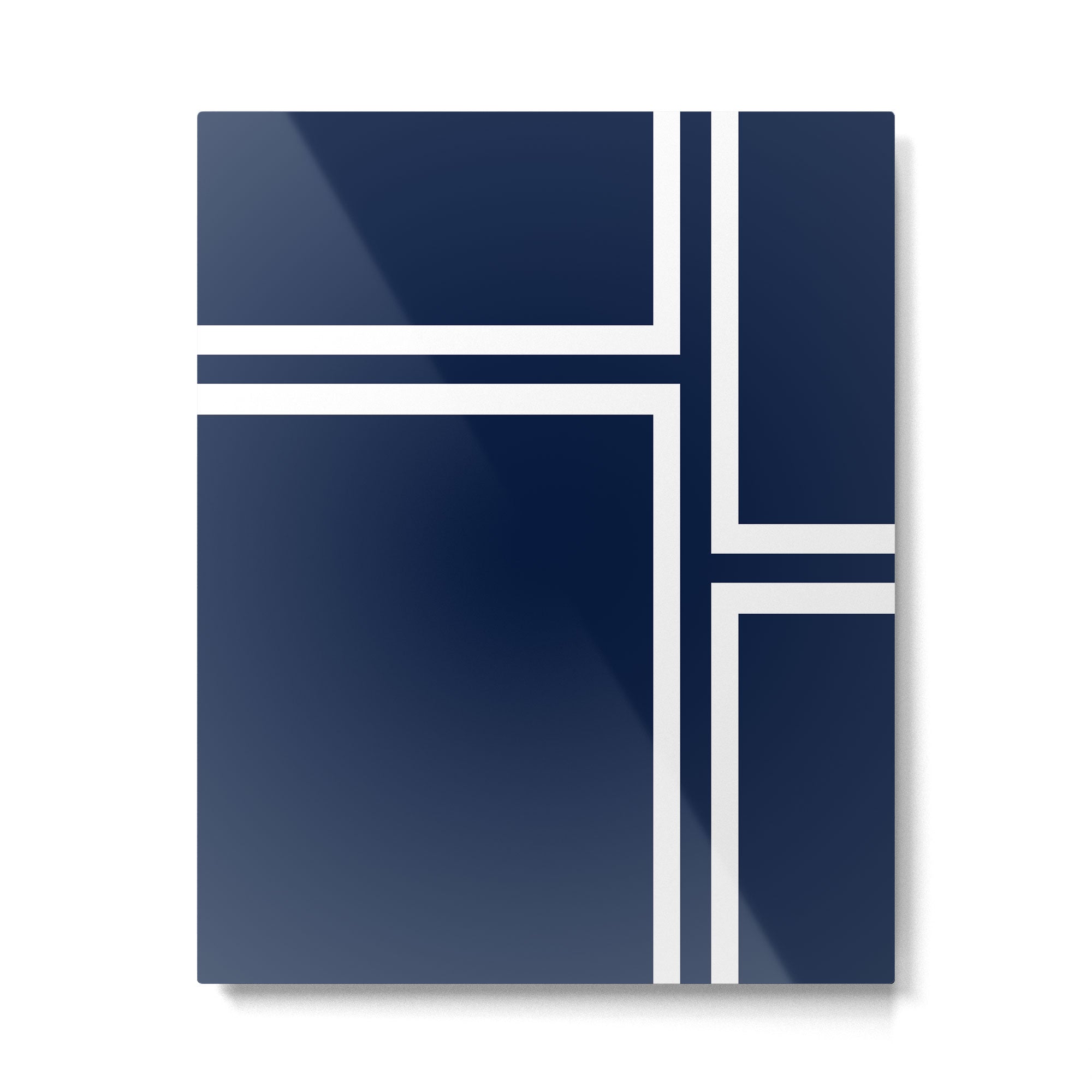 Strong Deco - Minimalist Geometric Pattern in White and Nautical Navy Blue Metal Print
