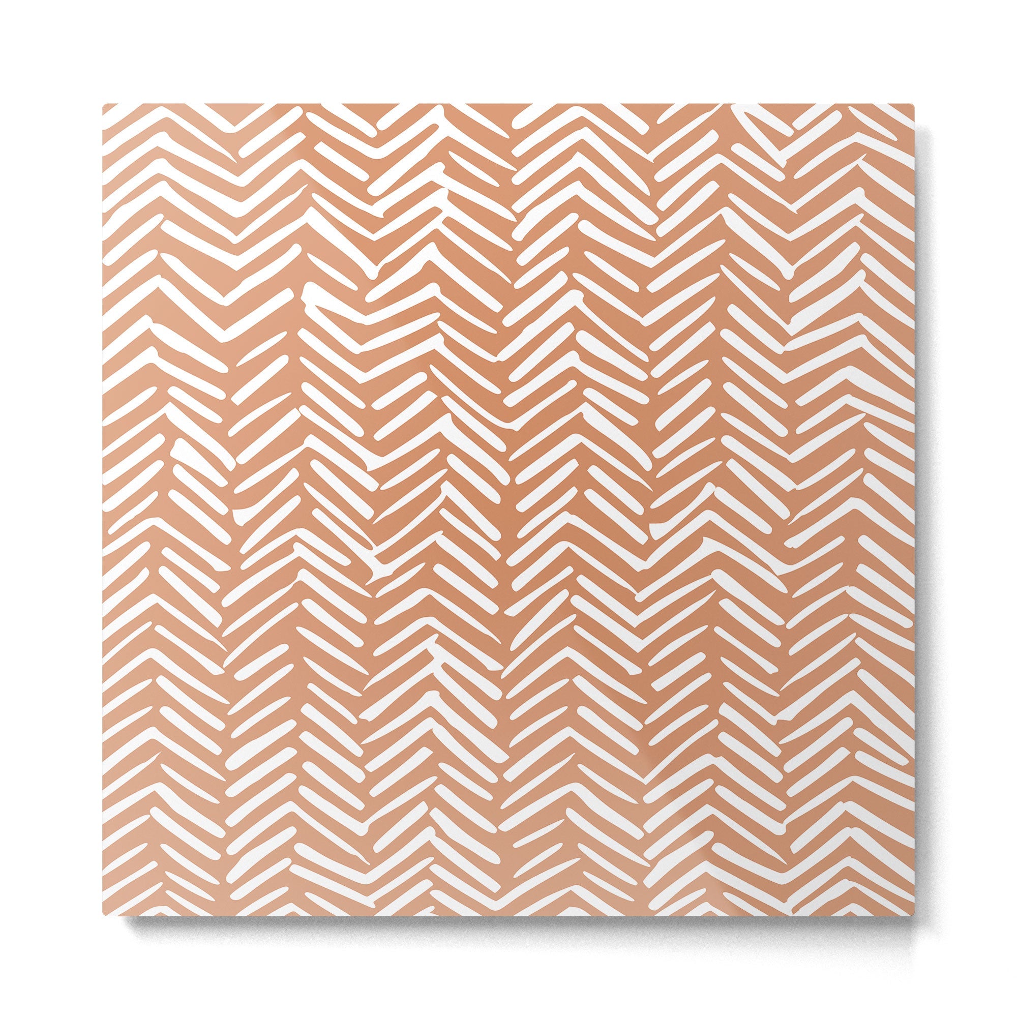 Abstract Herringbone, Striped Pattern, Orange and White Metal Print