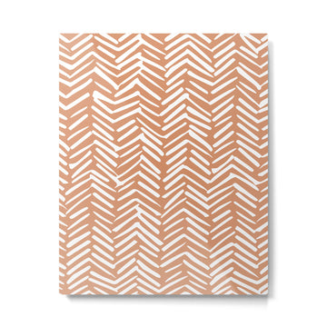 Abstract Herringbone, Striped Pattern, Orange and White Metal Print