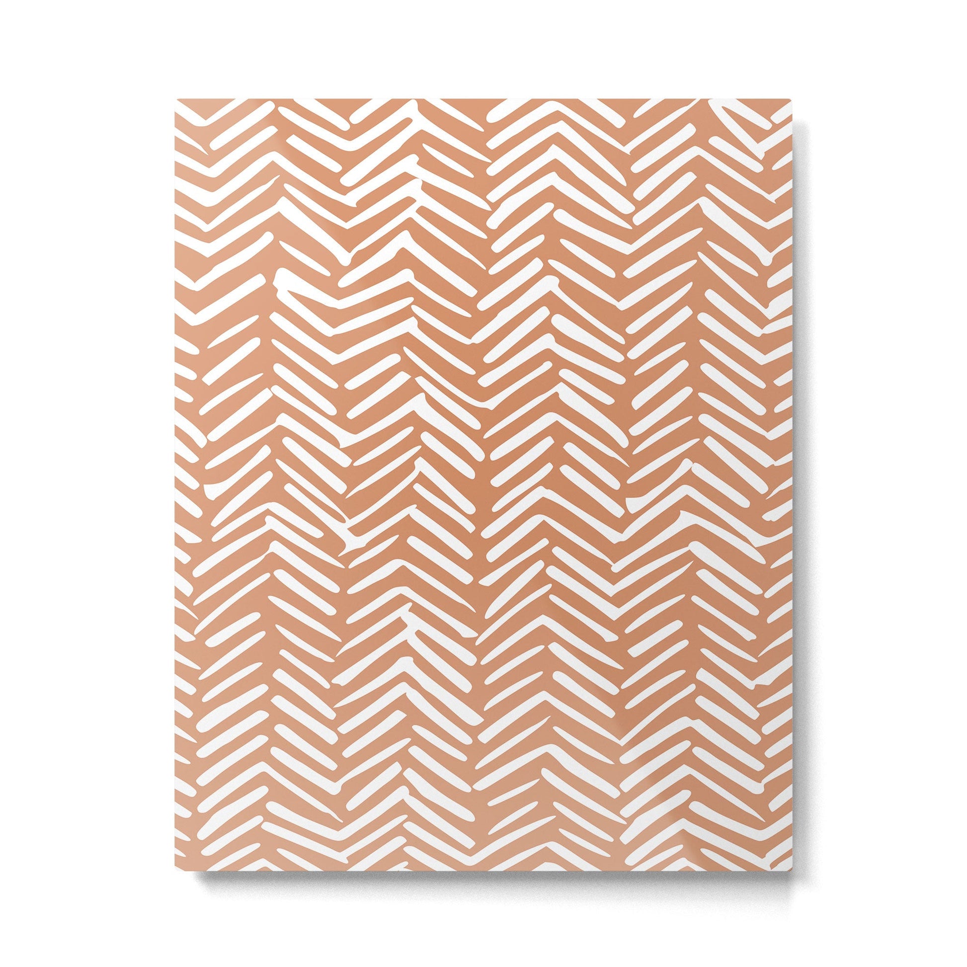 Abstract Herringbone, Striped Pattern, Orange and White Metal Print
