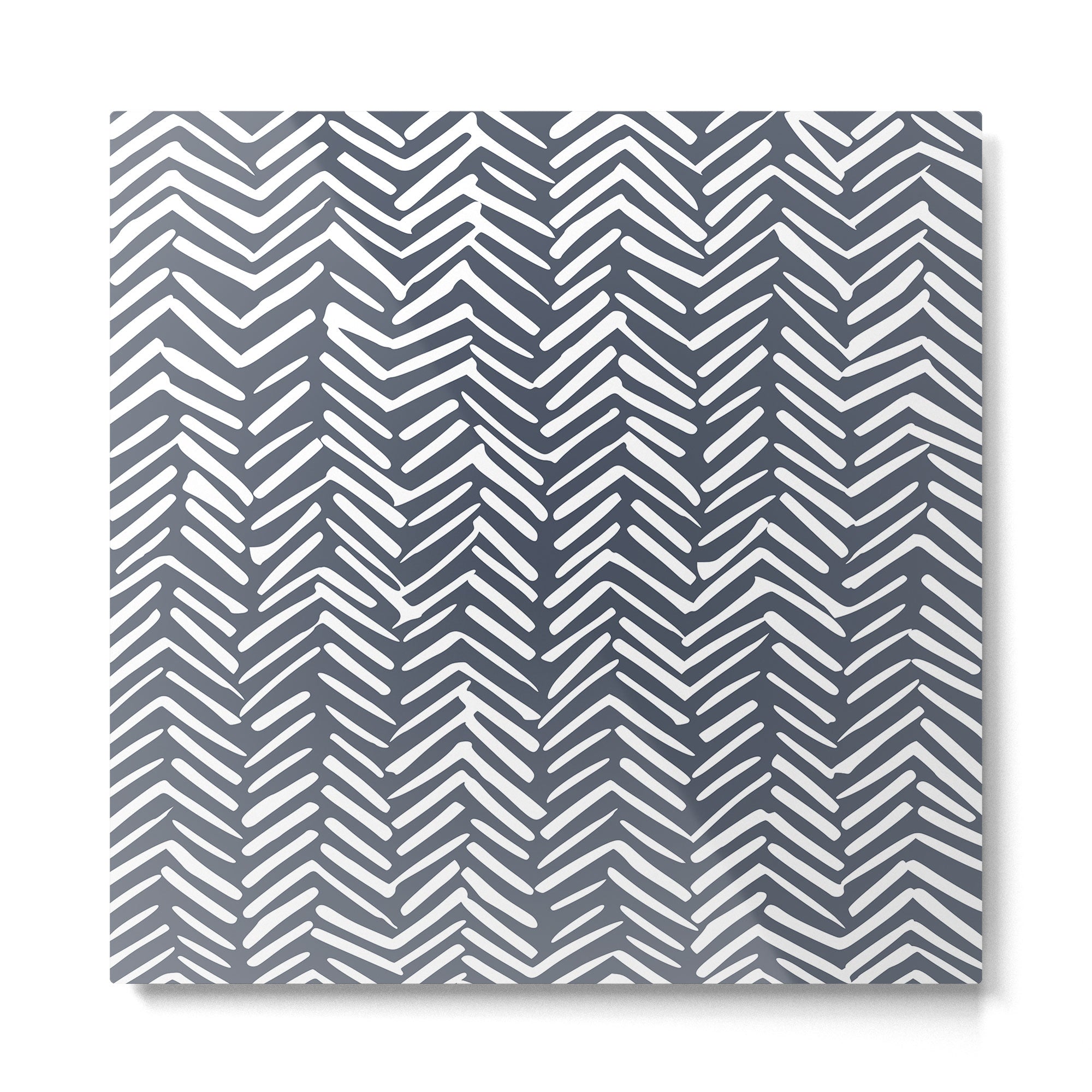 Abstract Herringbone, Striped Pattern, Blue and White Metal Print