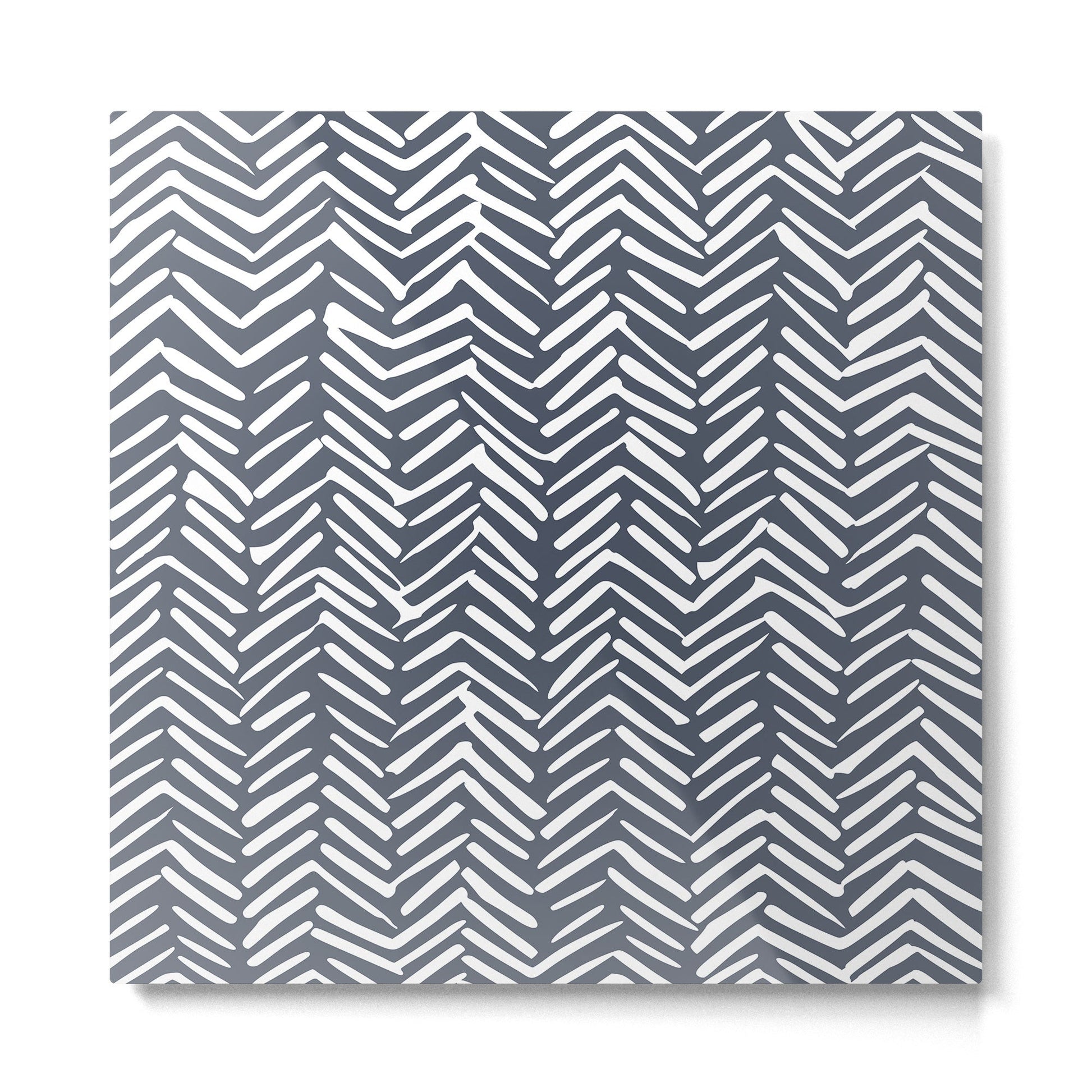 Abstract Herringbone, Striped Pattern, Blue and White Metal Print