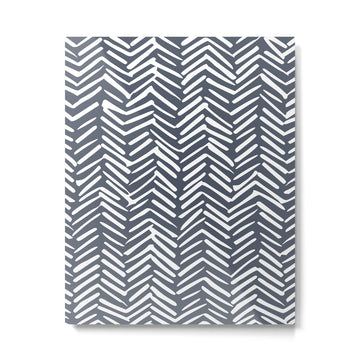 Abstract Herringbone, Striped Pattern, Blue and White Metal Print