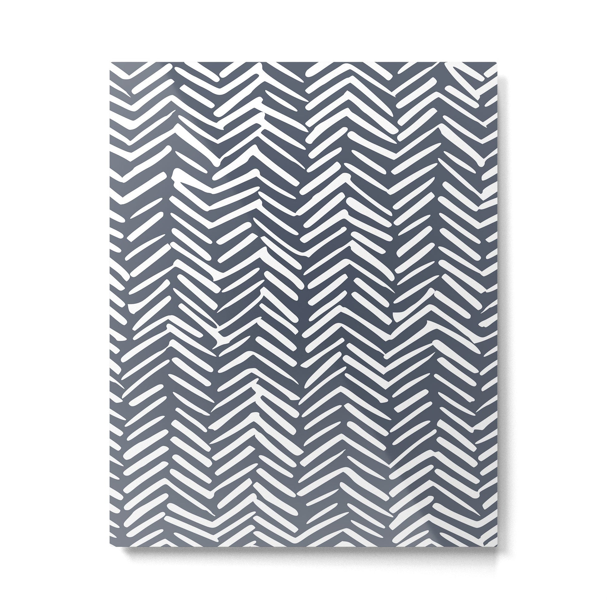 Abstract Herringbone, Striped Pattern, Blue and White Metal Print