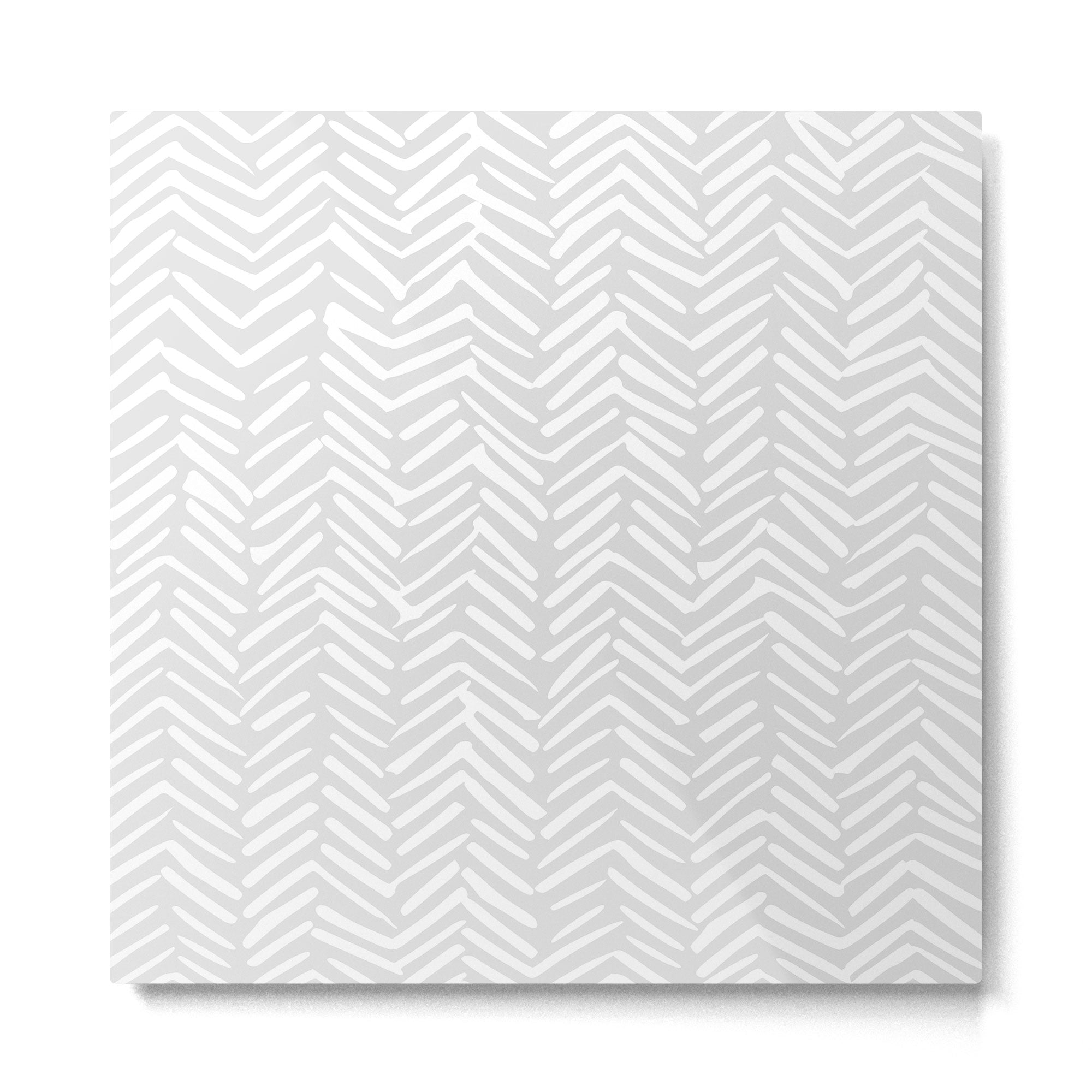 Abstract Herringbone, Striped Pattern, Gray and White Metal Print