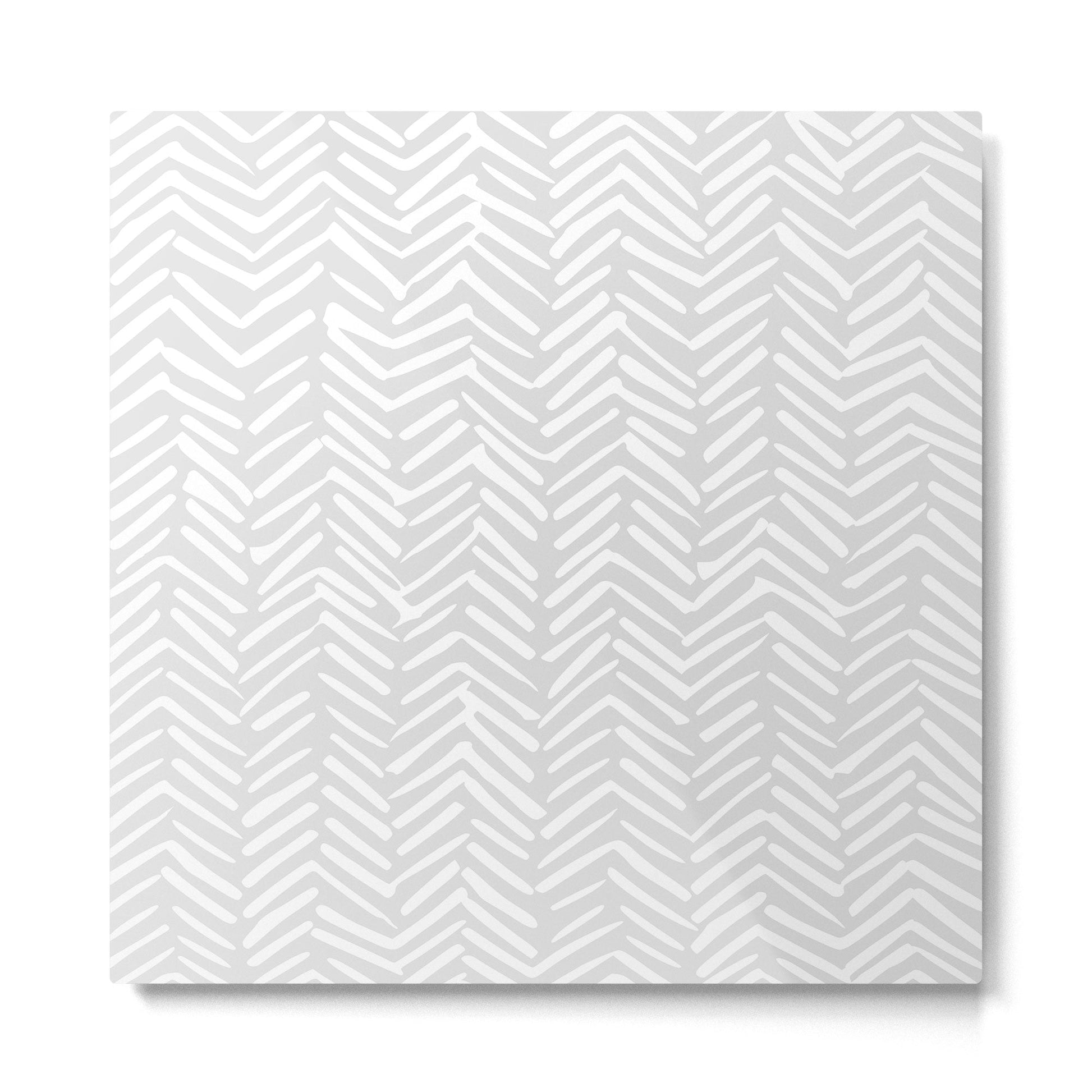 Abstract Herringbone, Striped Pattern, Gray and White Metal Print