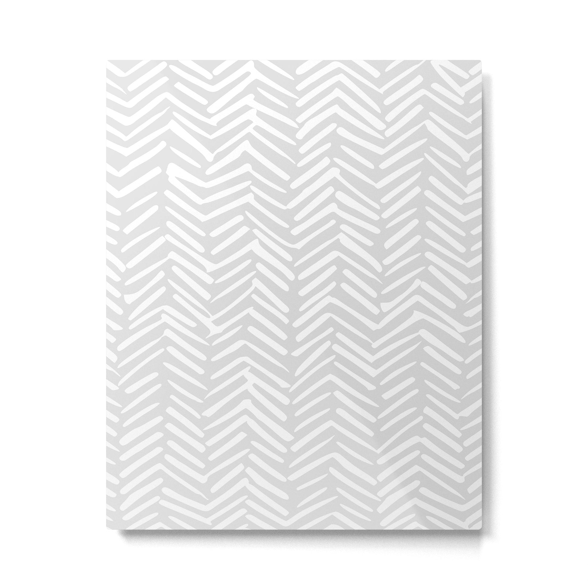 Abstract Herringbone, Striped Pattern, Gray and White Metal Print