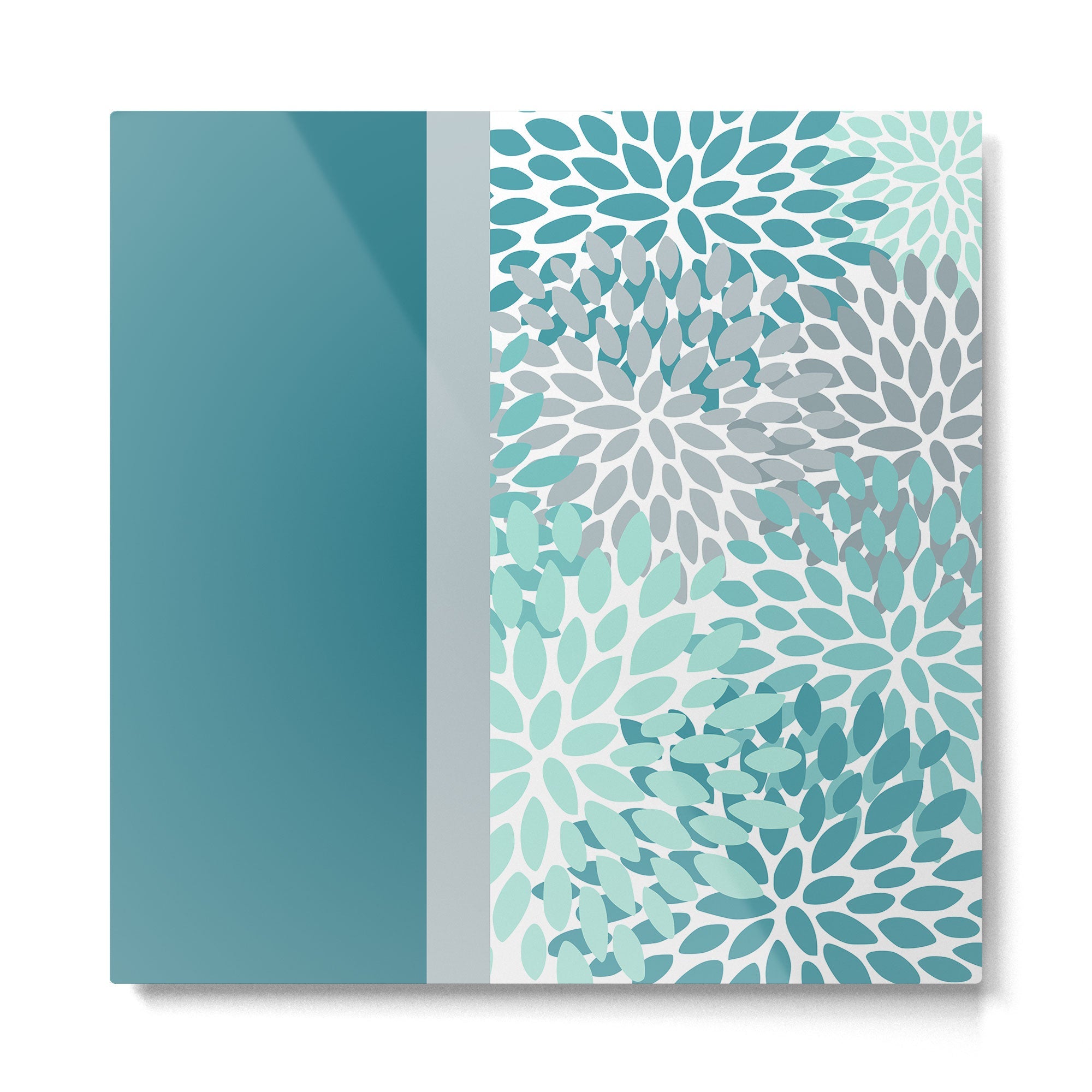 Festive, Floral, Color Block, Teal, Turquoise, Gray Metal Print
