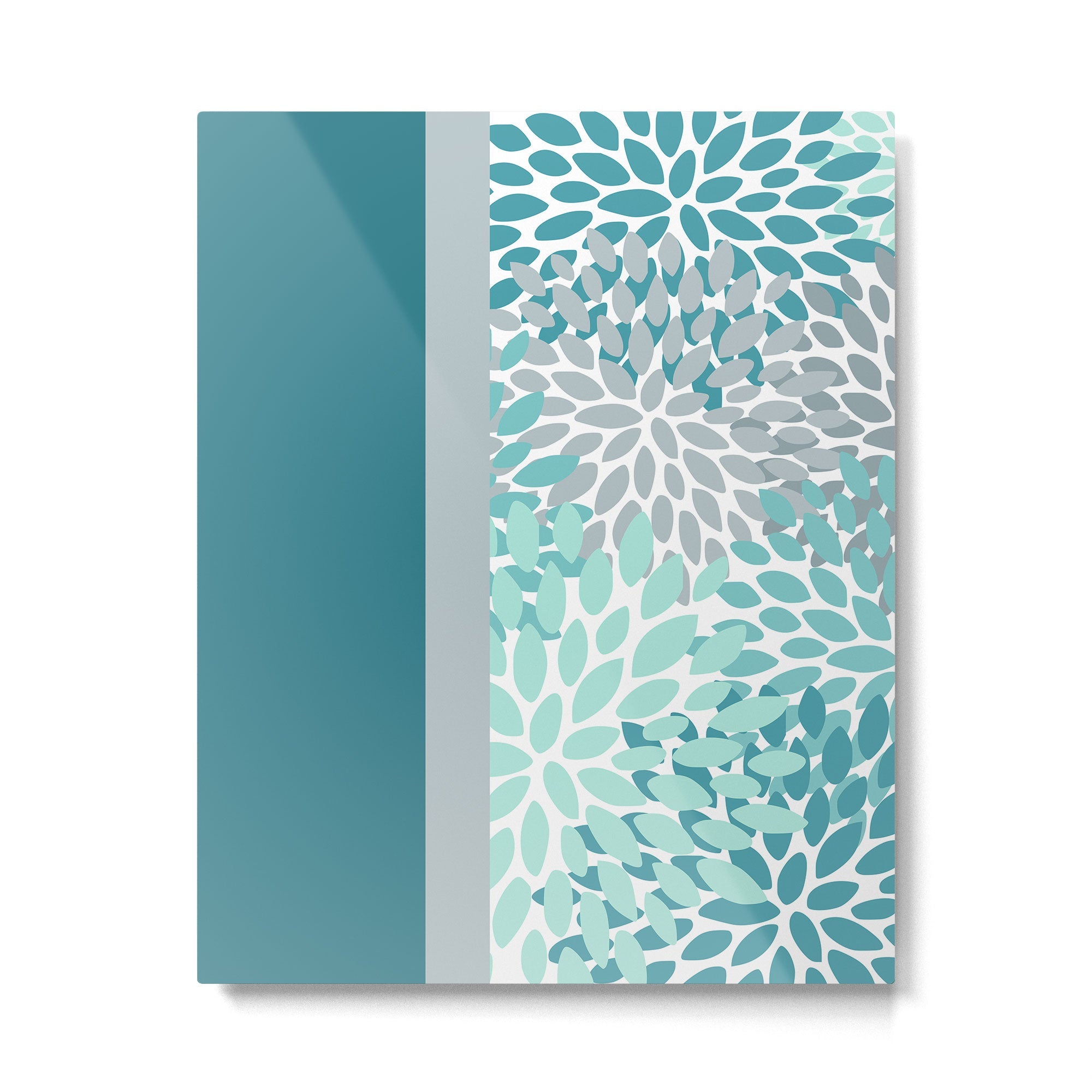 Festive, Floral, Color Block, Teal, Turquoise, Gray Metal Print