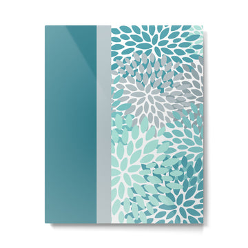 Festive, Floral, Color Block, Teal, Turquoise, Gray Metal Print