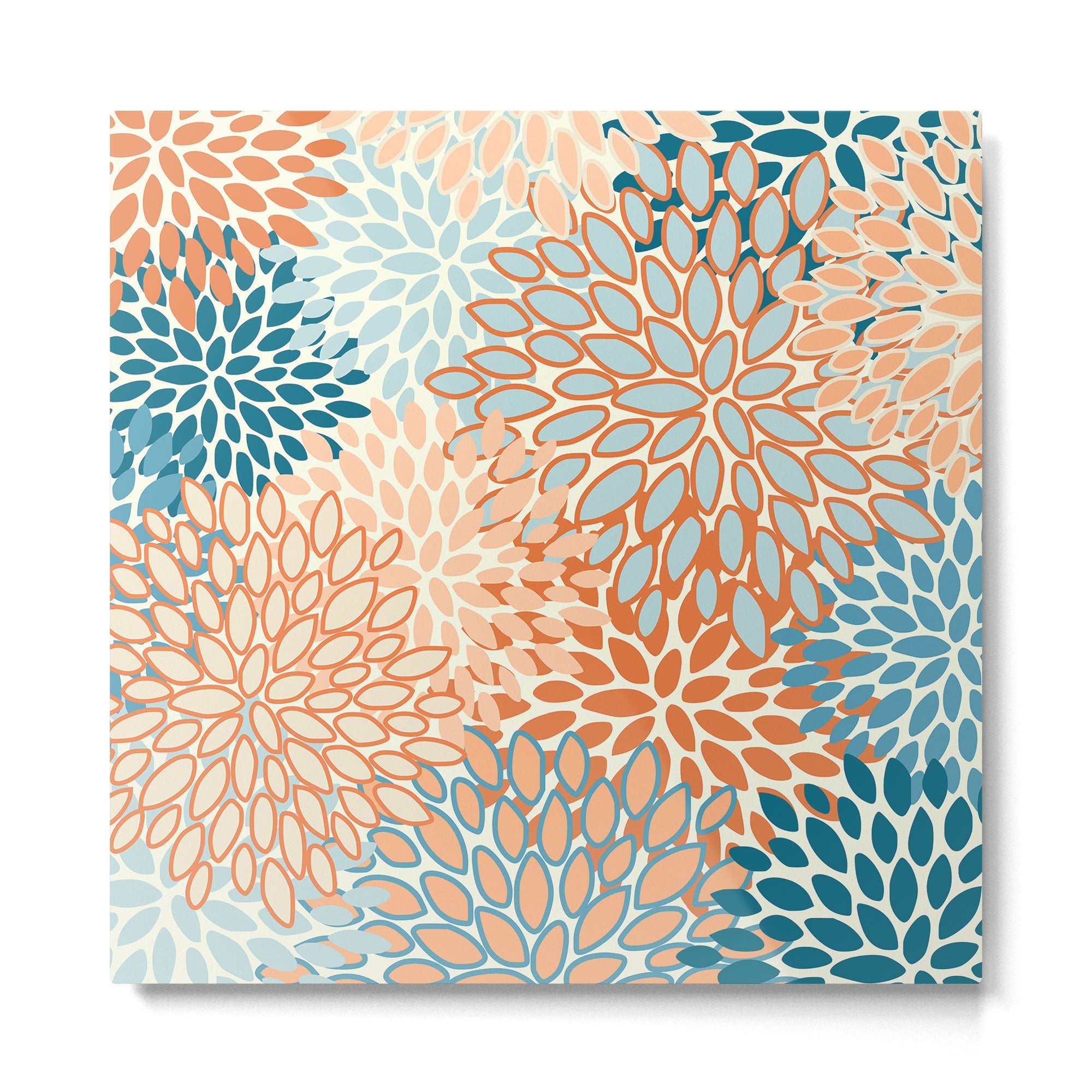 Festive, Floral Prints, Blooms, Orange, Teal Metal Print