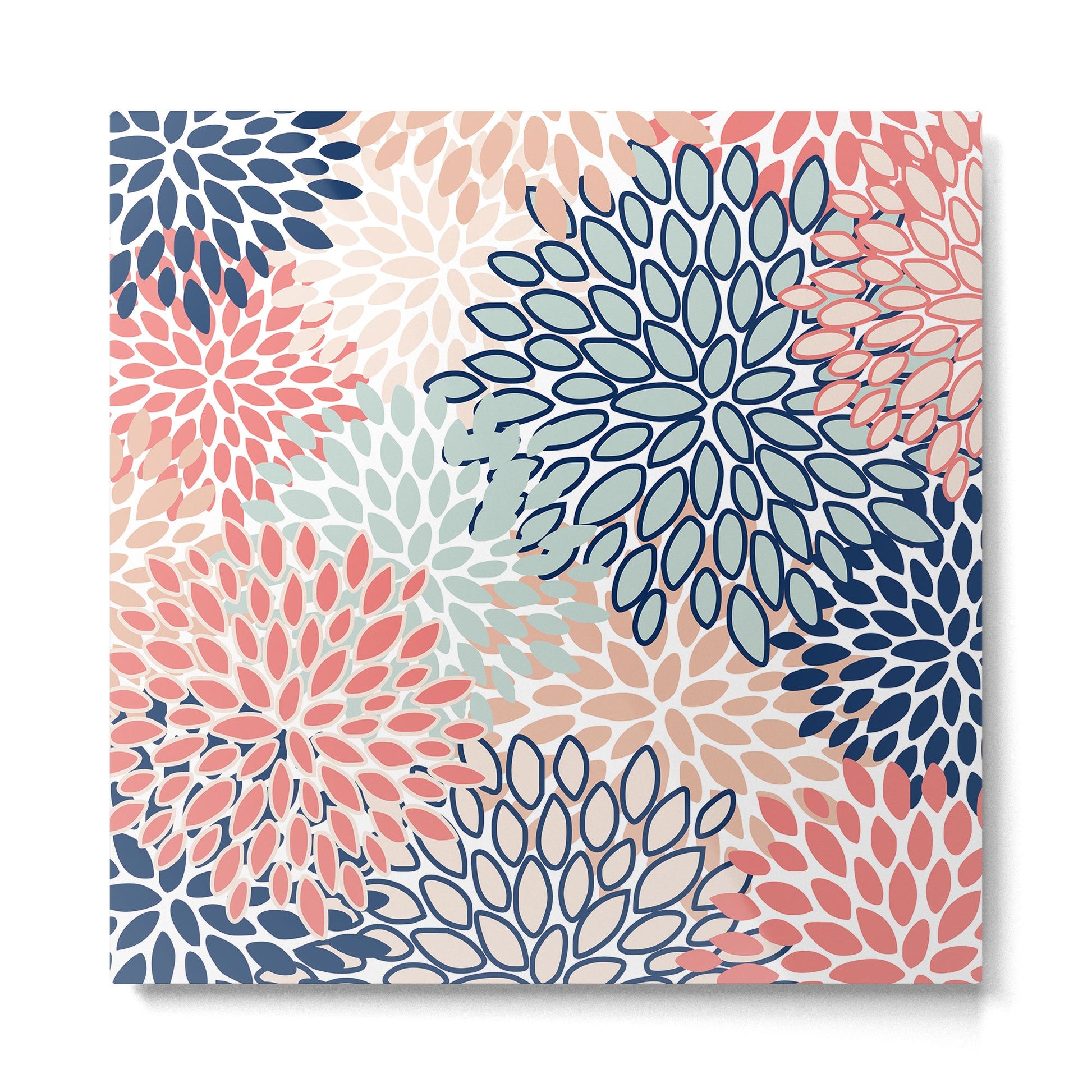 Festive, Floral Prints, Coral, Navy, Aqua Metal Print
