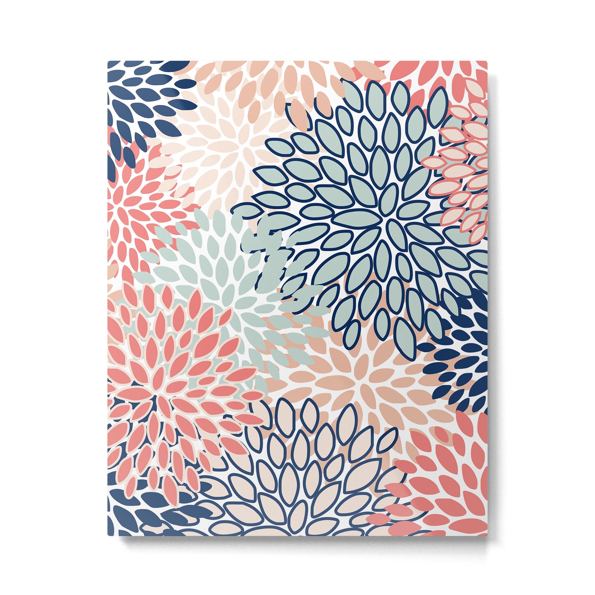 Festive, Floral Prints, Coral, Navy, Aqua Metal Print