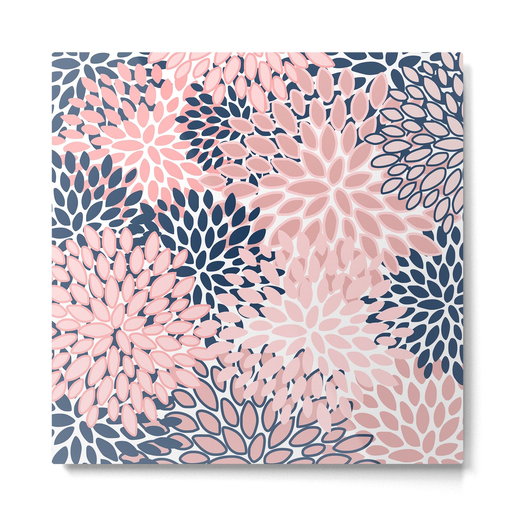 Festive, Floral Prints, Pink and Navy Blue Metal Print