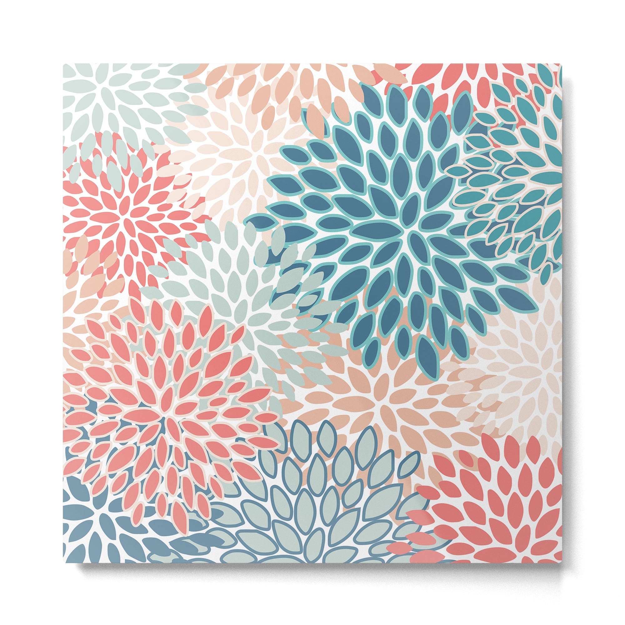 Festive, Floral Prints, Teal, Coral, Peach Metal Print