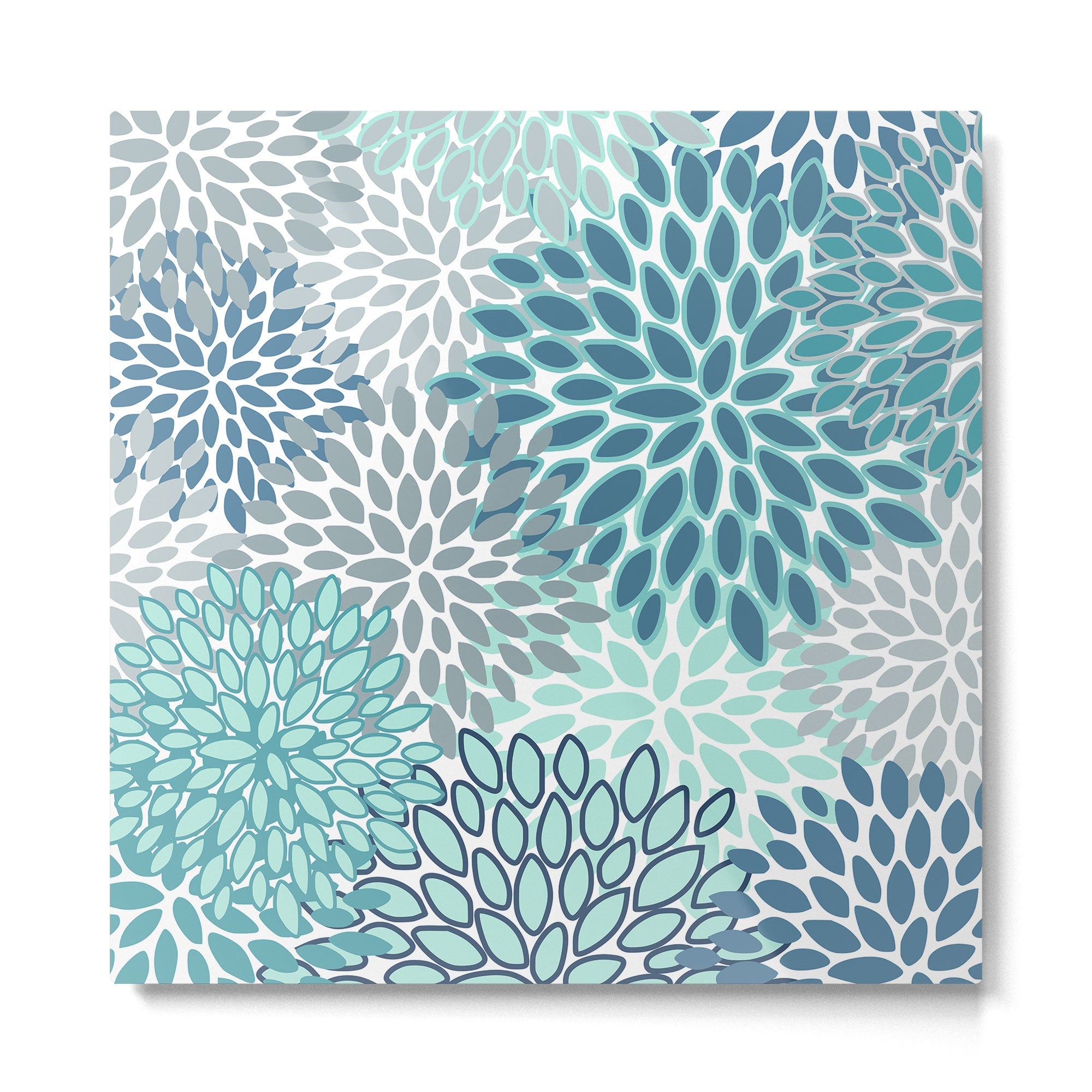 Festive, Floral Prints, Teal, Turquoise and Gray Metal Print