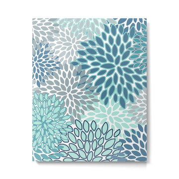 Festive, Floral Prints, Teal, Turquoise and Gray Metal Print