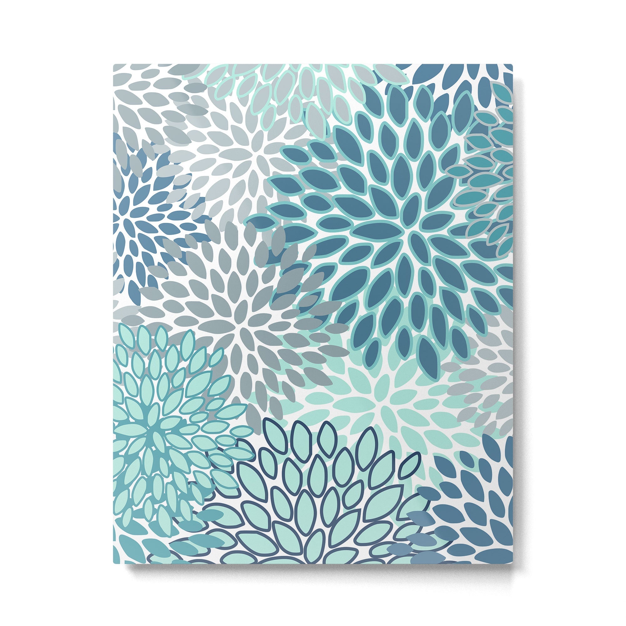 Festive, Floral Prints, Teal, Turquoise and Gray Metal Print