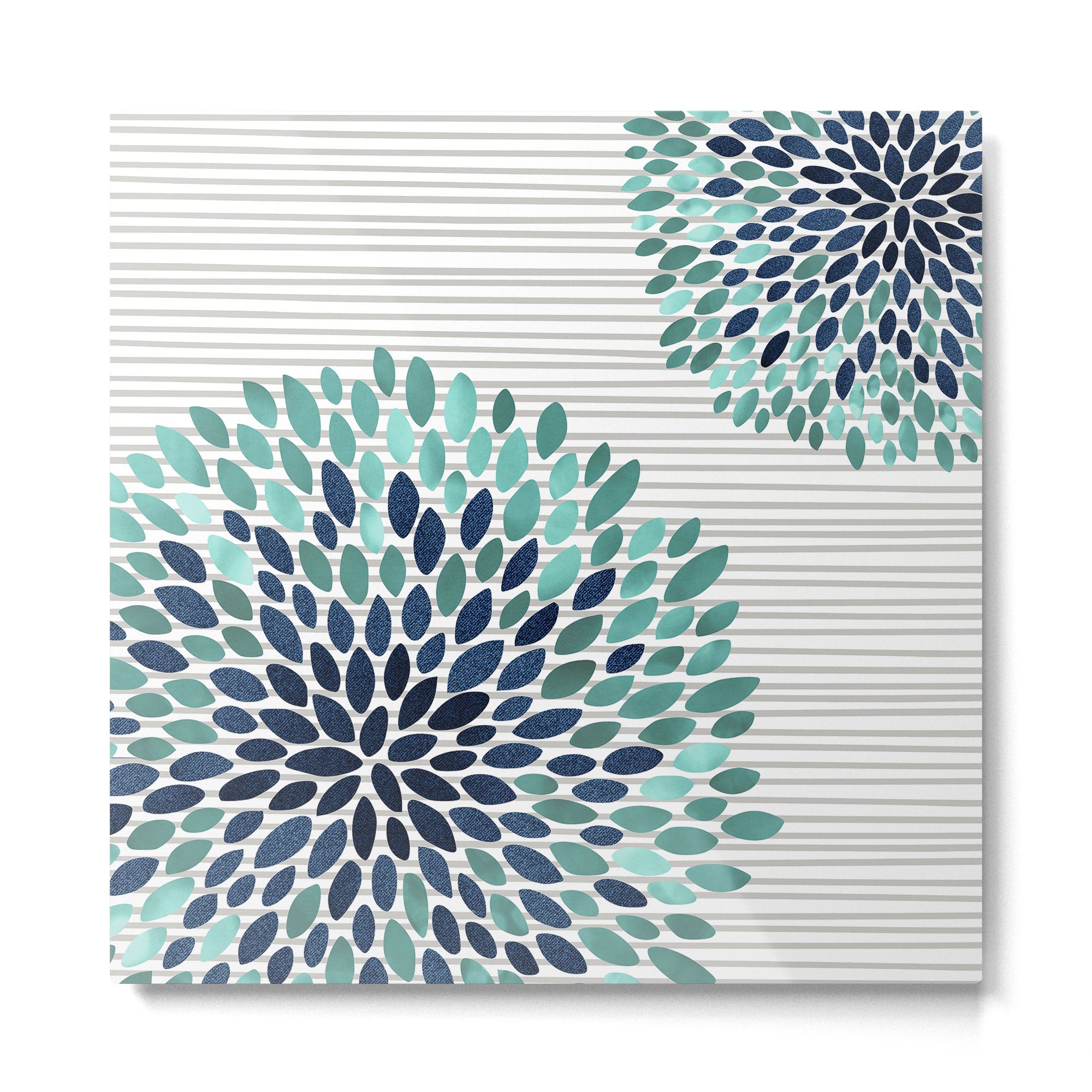 Floral Prints, Gray, Teal and Blue, Abstract Art Metal Print