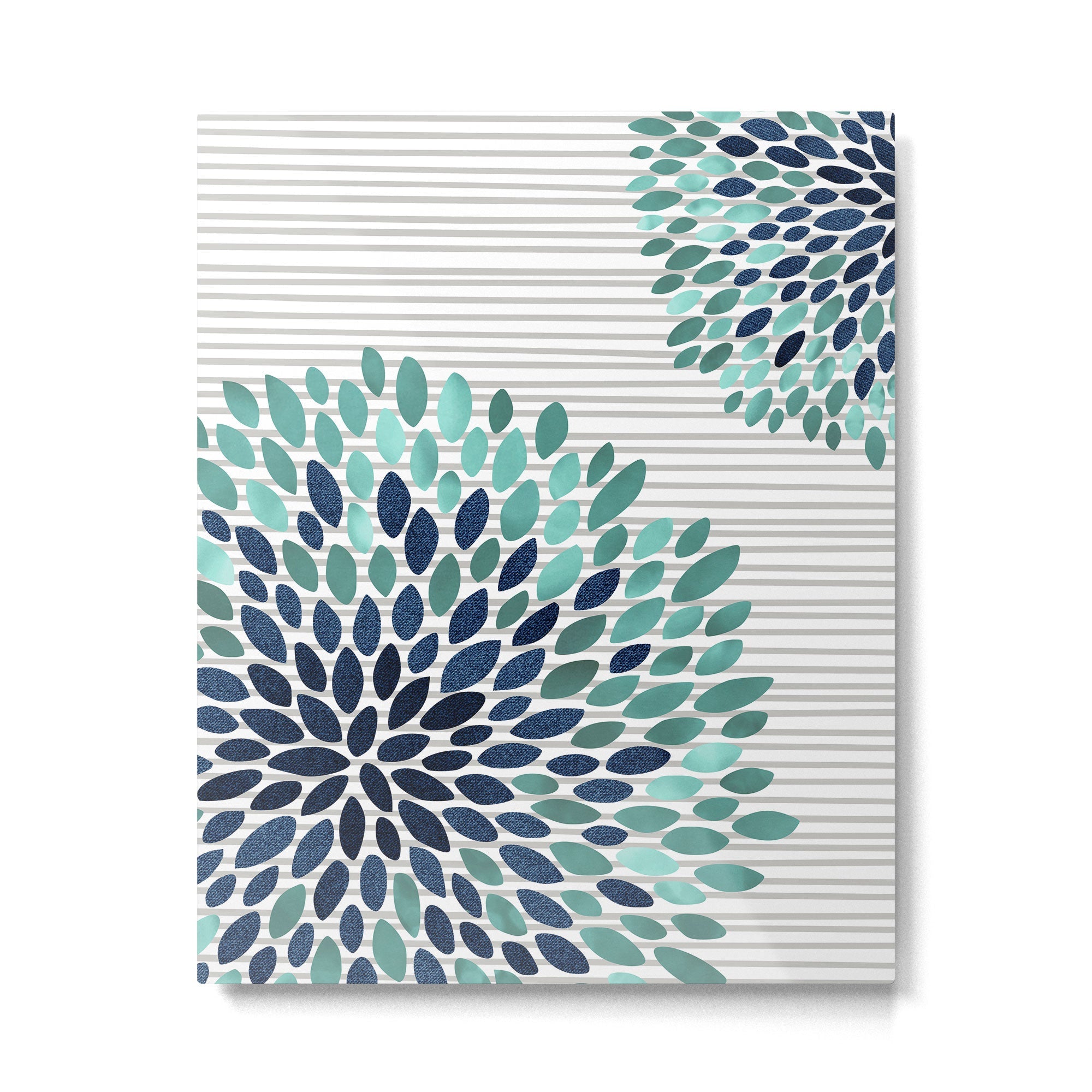 Floral Prints, Gray, Teal and Blue, Abstract Art Metal Print