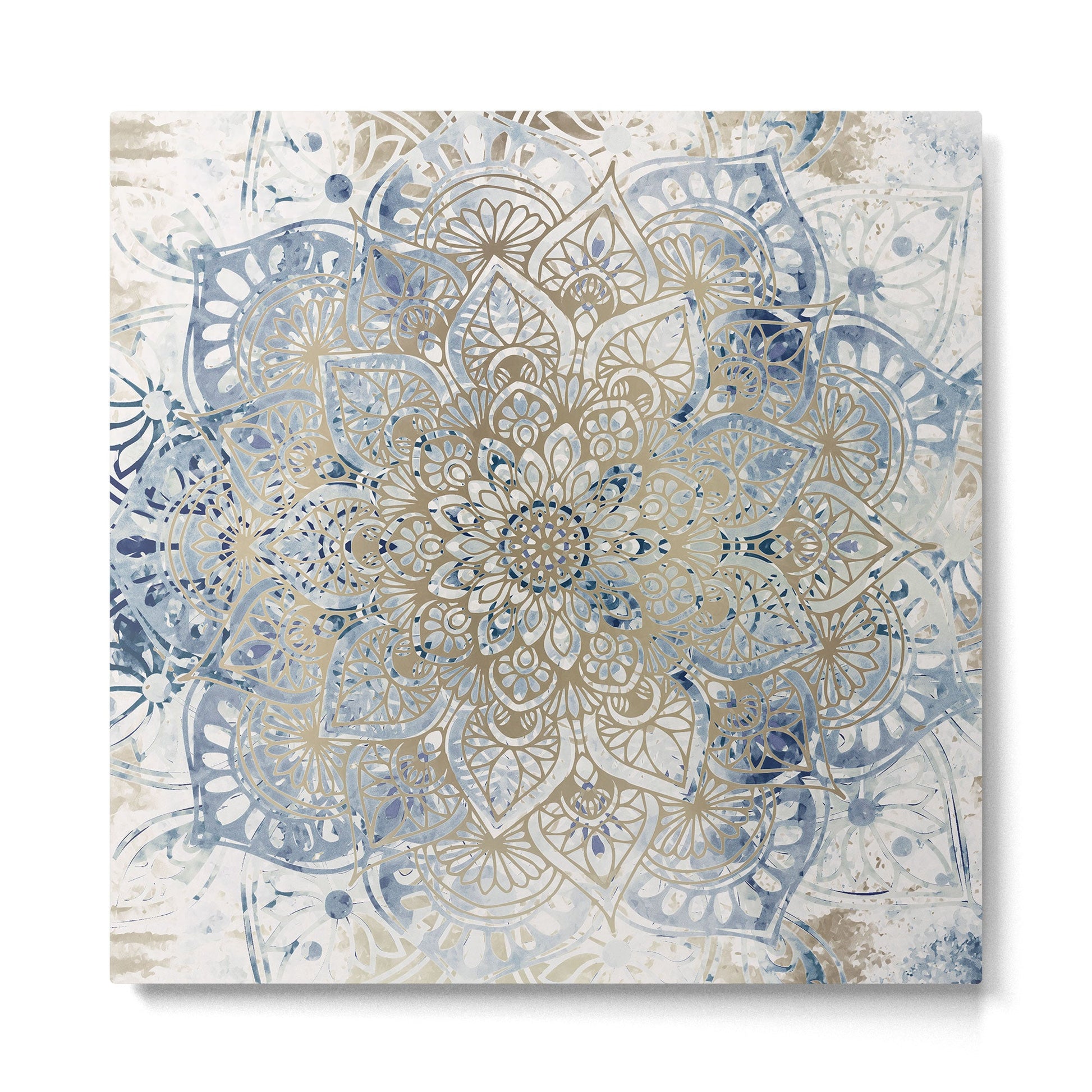 Mandala Flower, Blue and Gold, Floral Prints Metal Print