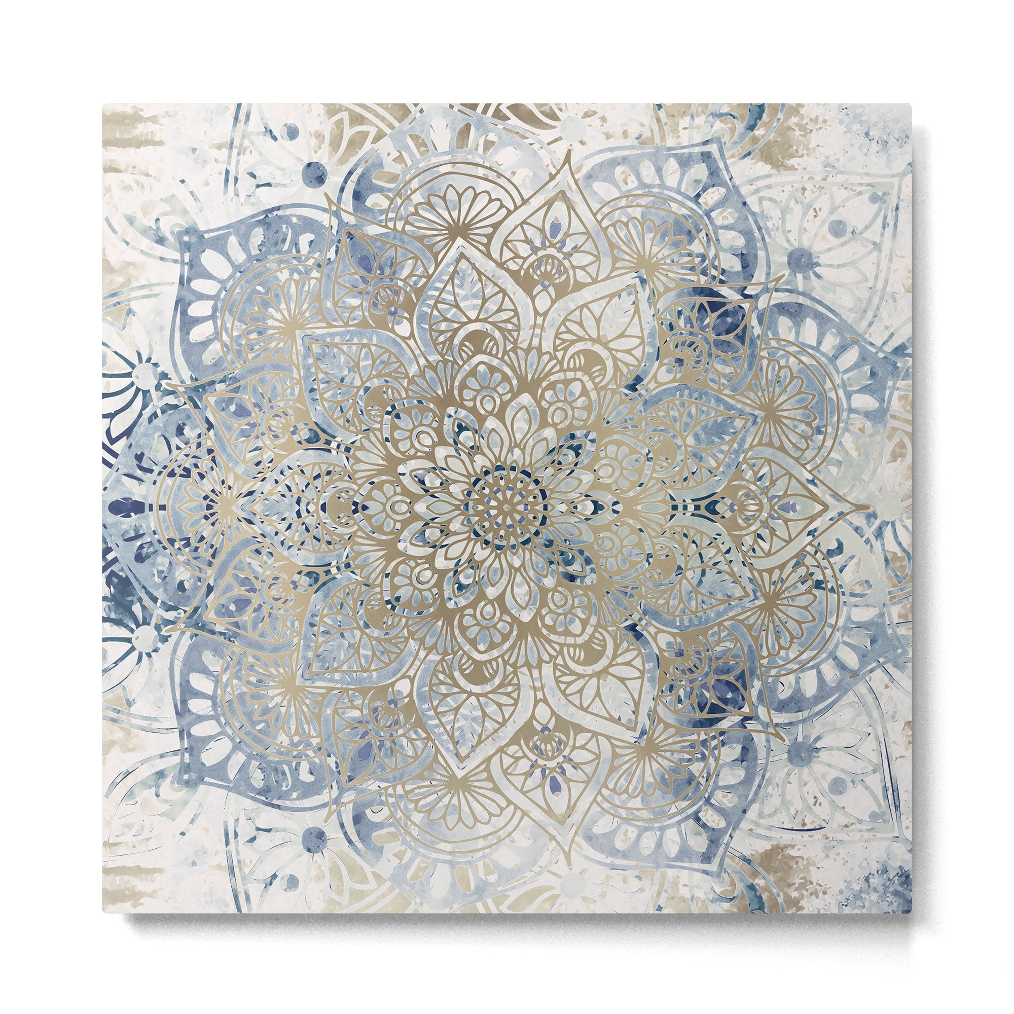 Mandala Flower, Blue and Gold, Floral Prints Metal Print