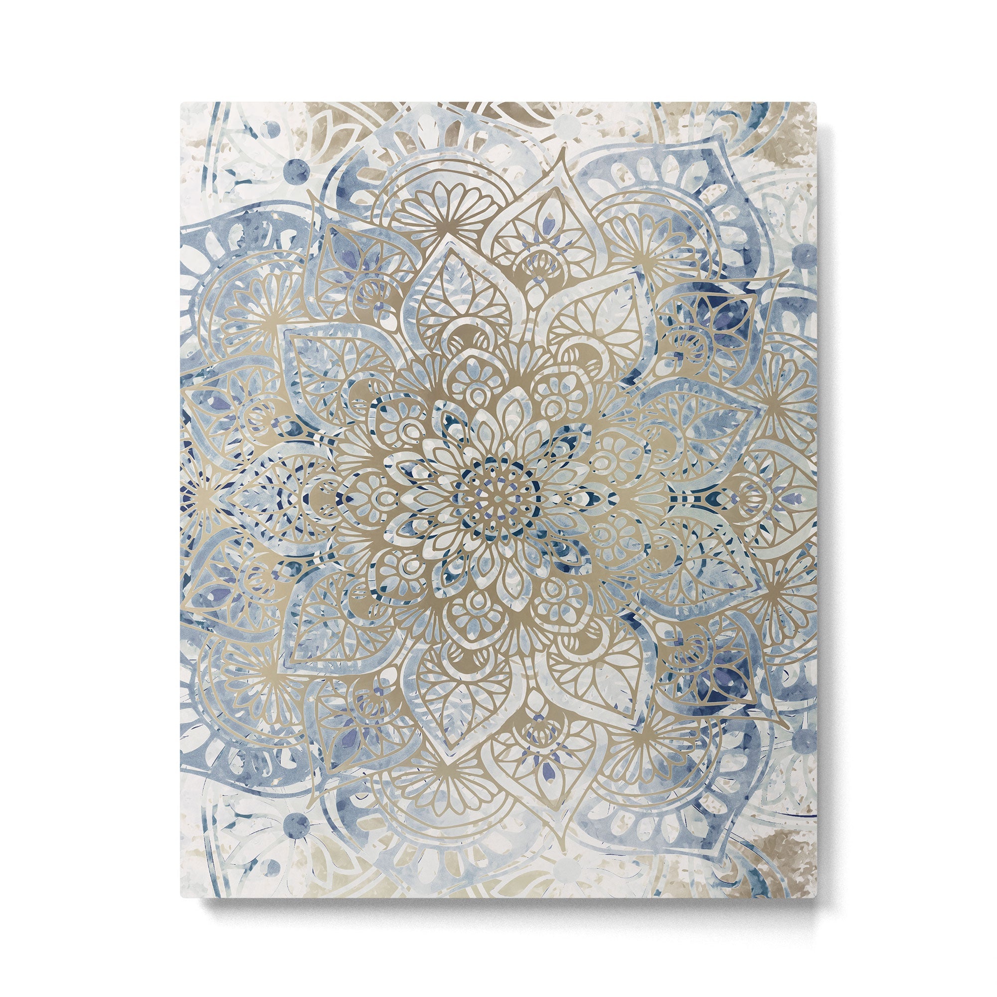 Mandala Flower, Blue and Gold, Floral Prints Metal Print