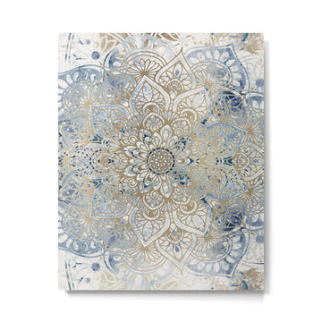 Mandala Flower, Blue and Gold, Floral Prints Metal Print