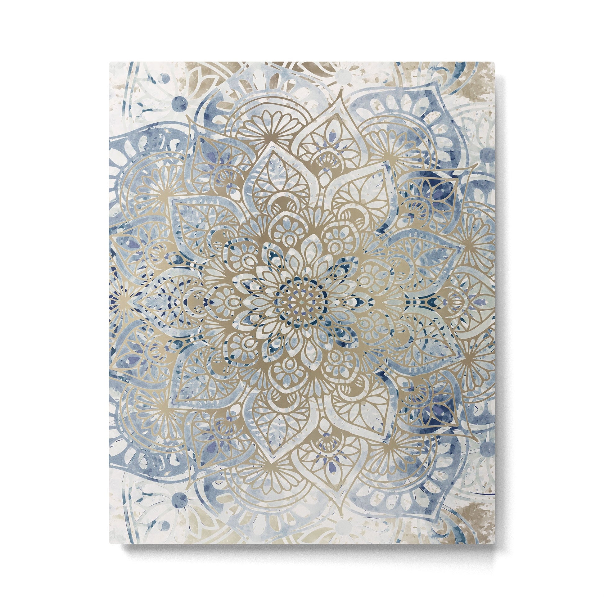 Mandala Flower, Blue and Gold, Floral Prints Metal Print