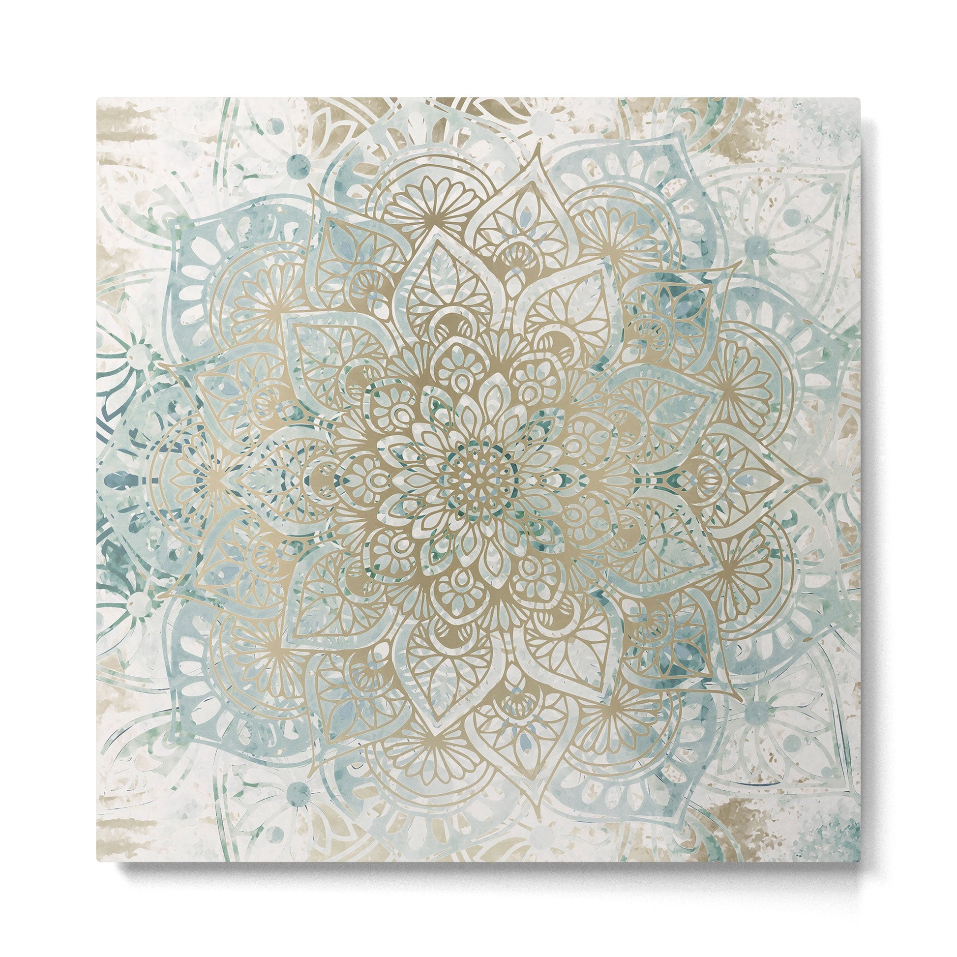 Mandala Flower, Teal and Gold, Floral Prints Metal Print