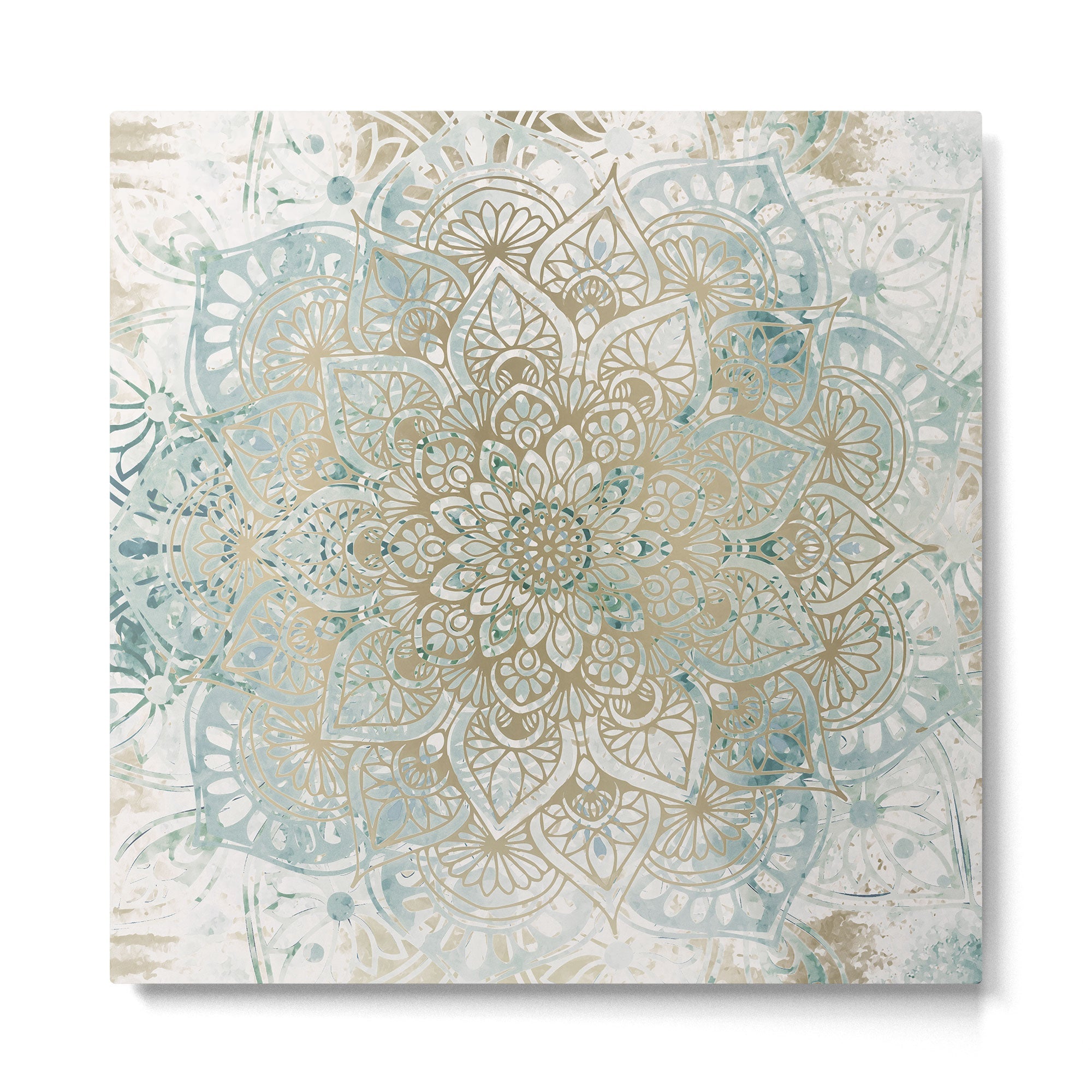 Mandala Flower, Teal and Gold, Floral Prints Metal Print