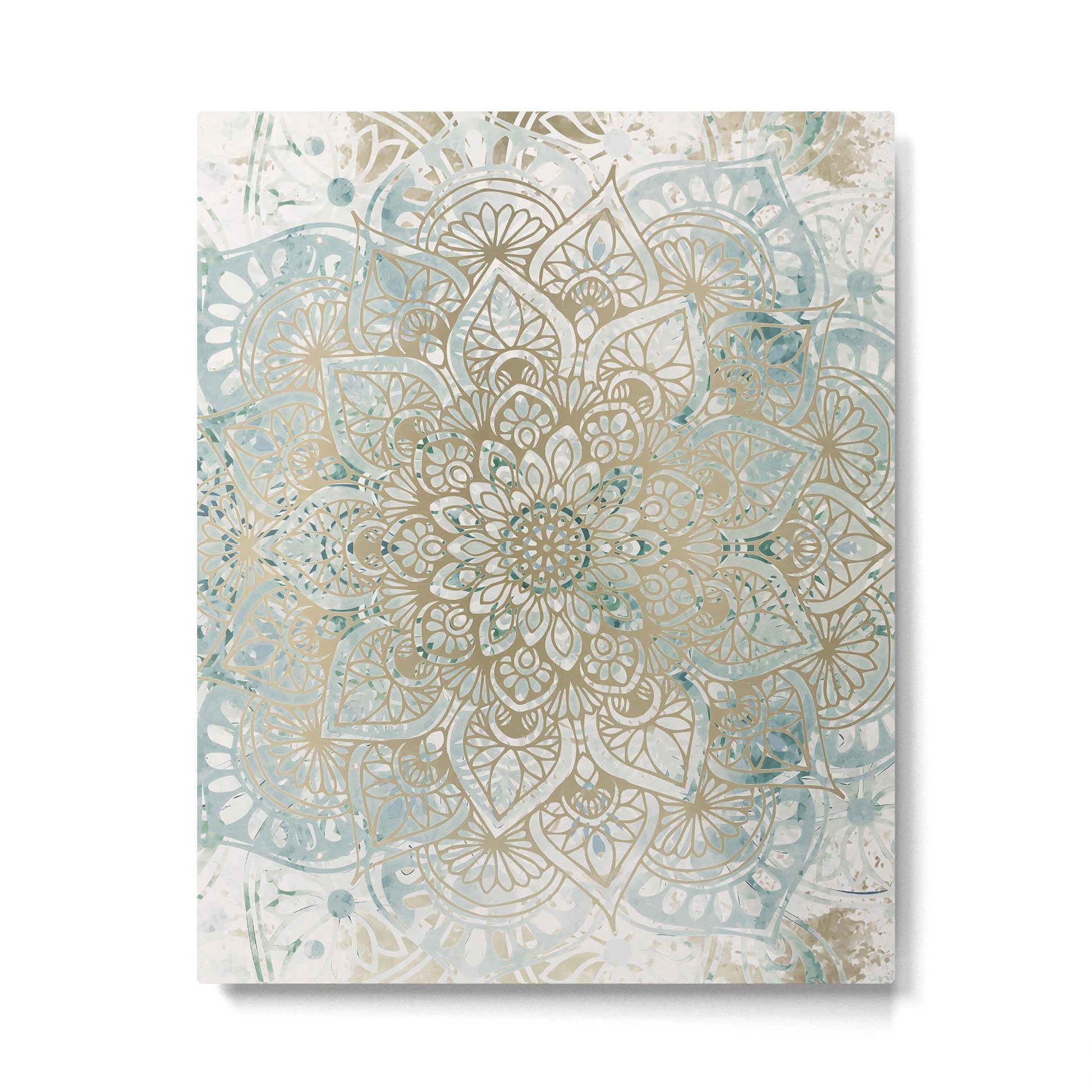 Mandala Flower, Teal and Gold, Floral Prints Metal Print