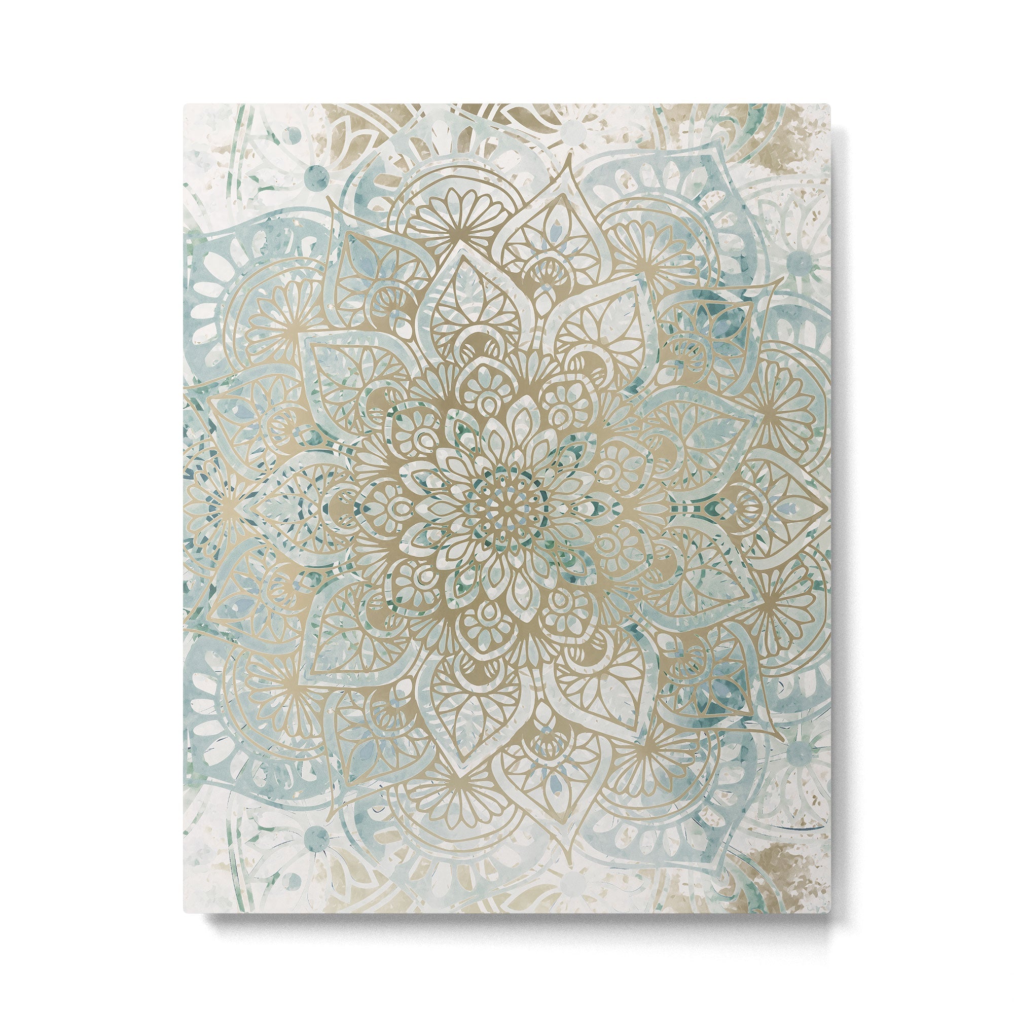 Mandala Flower, Teal and Gold, Floral Prints Metal Print