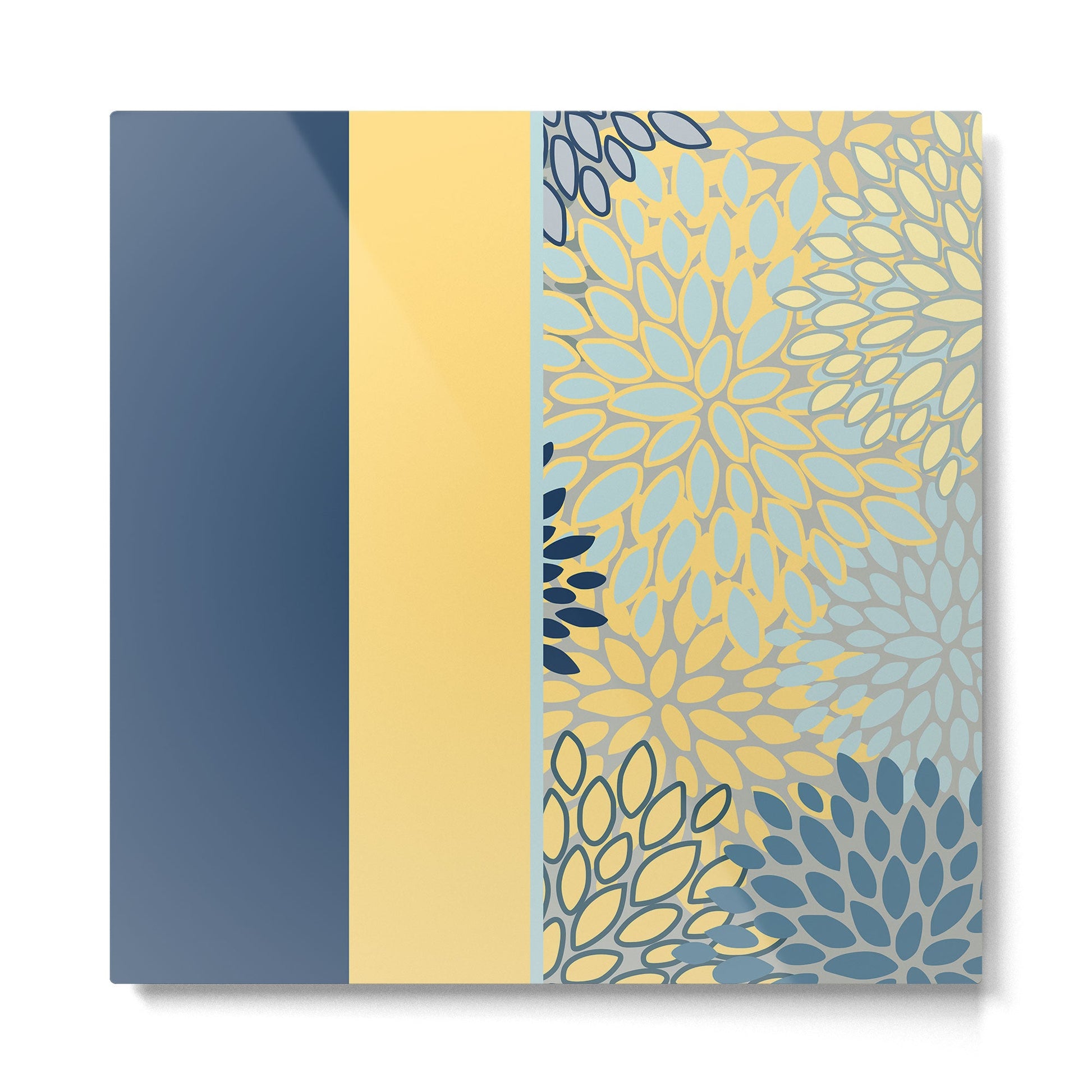 Modern, Color Block, Floral Prints, Blue and Yellow Metal Print