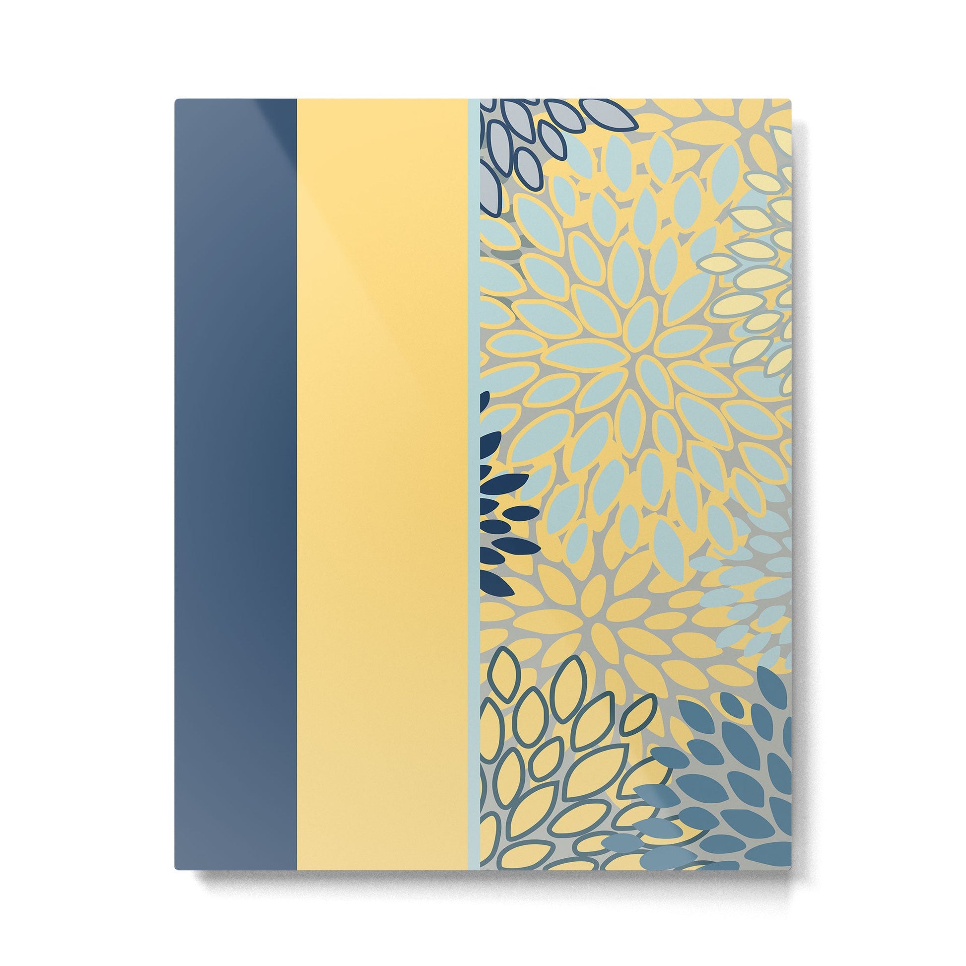 Modern, Color Block, Floral Prints, Blue and Yellow Metal Print