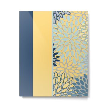 Modern, Color Block, Floral Prints, Blue and Yellow Metal Print