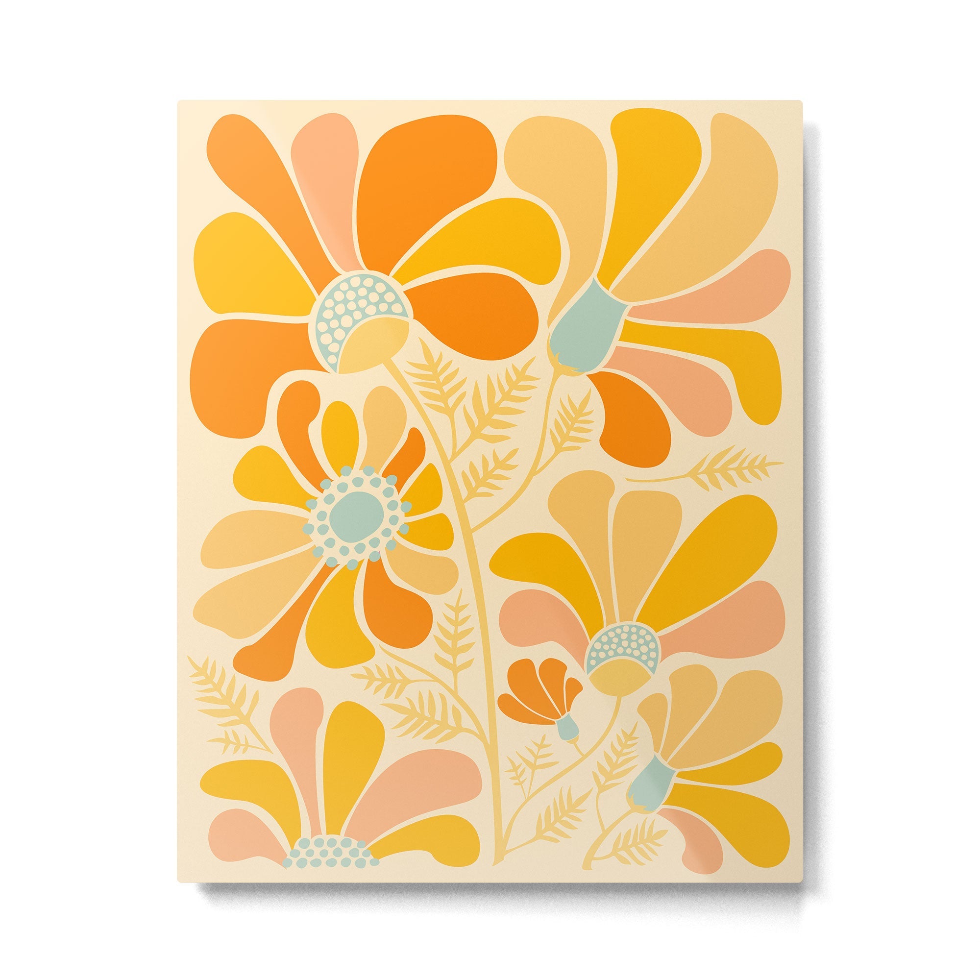 Sunny Flowers Floral Illustration Metal Print