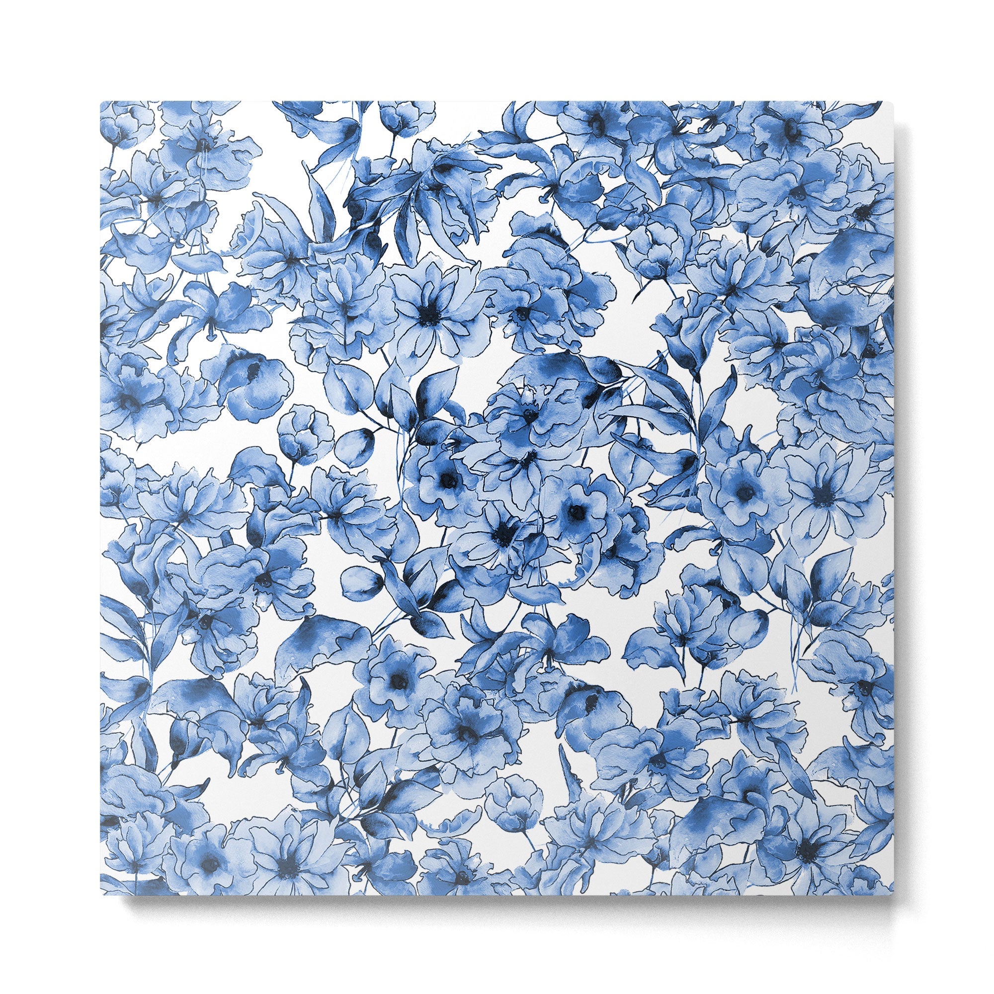 Abstract watercolor navy blue white floral illustration Metal Print