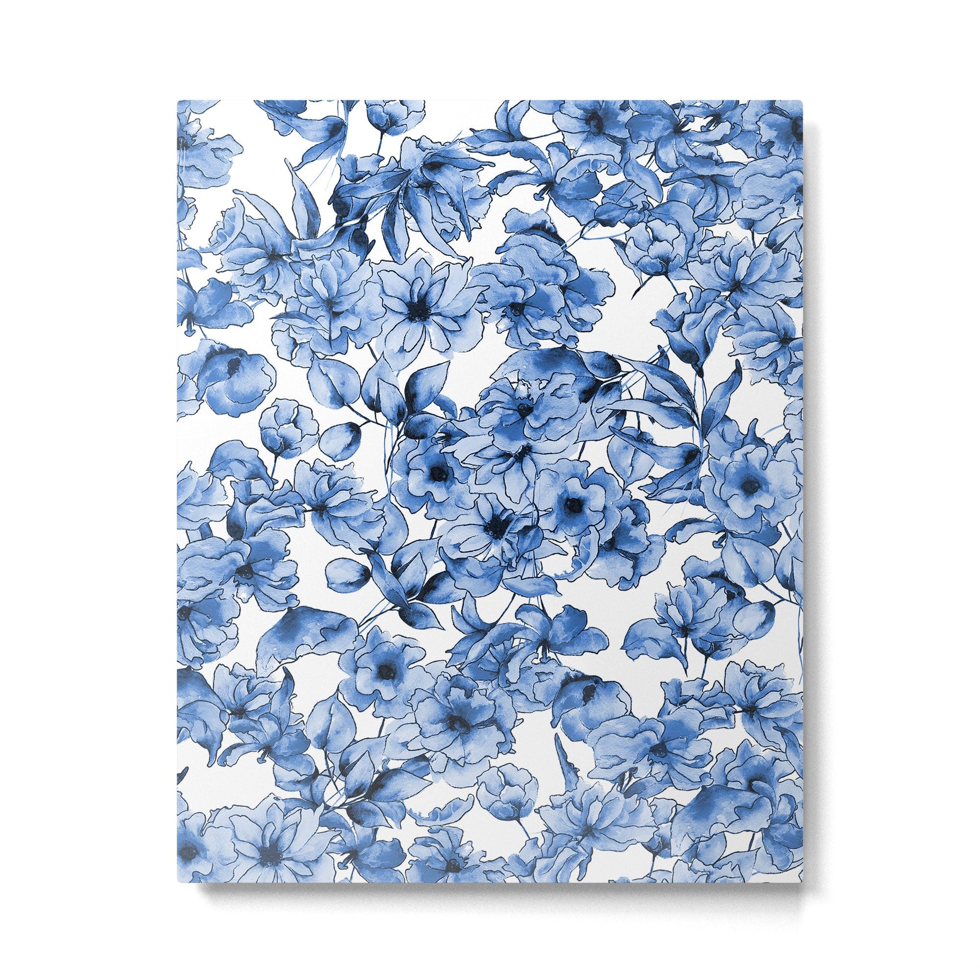 Abstract watercolor navy blue white floral illustration Metal Print