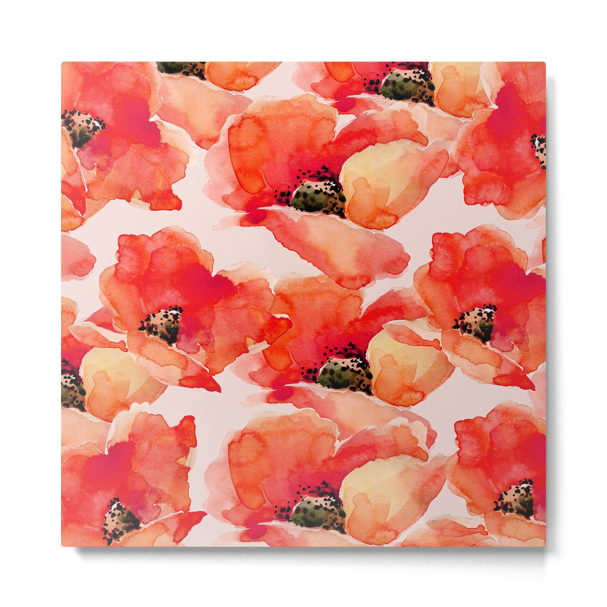 Abstract watercolor red orange pink poppies flowers Metal Print