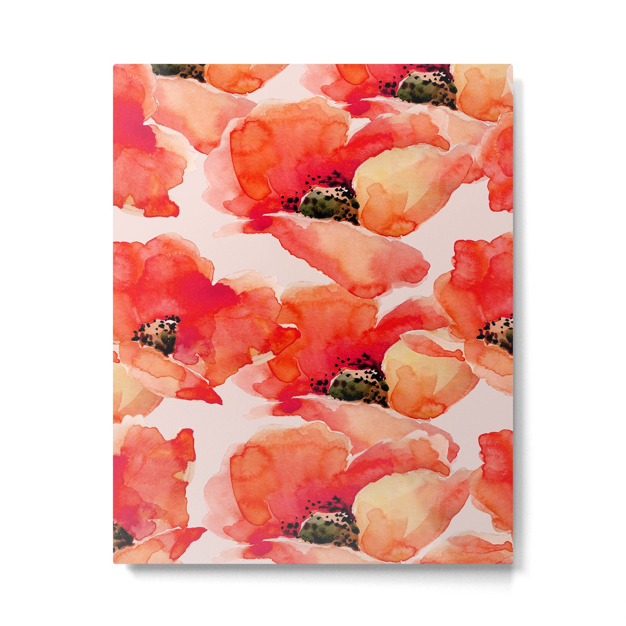 Abstract watercolor red orange pink poppies flowers Metal Print